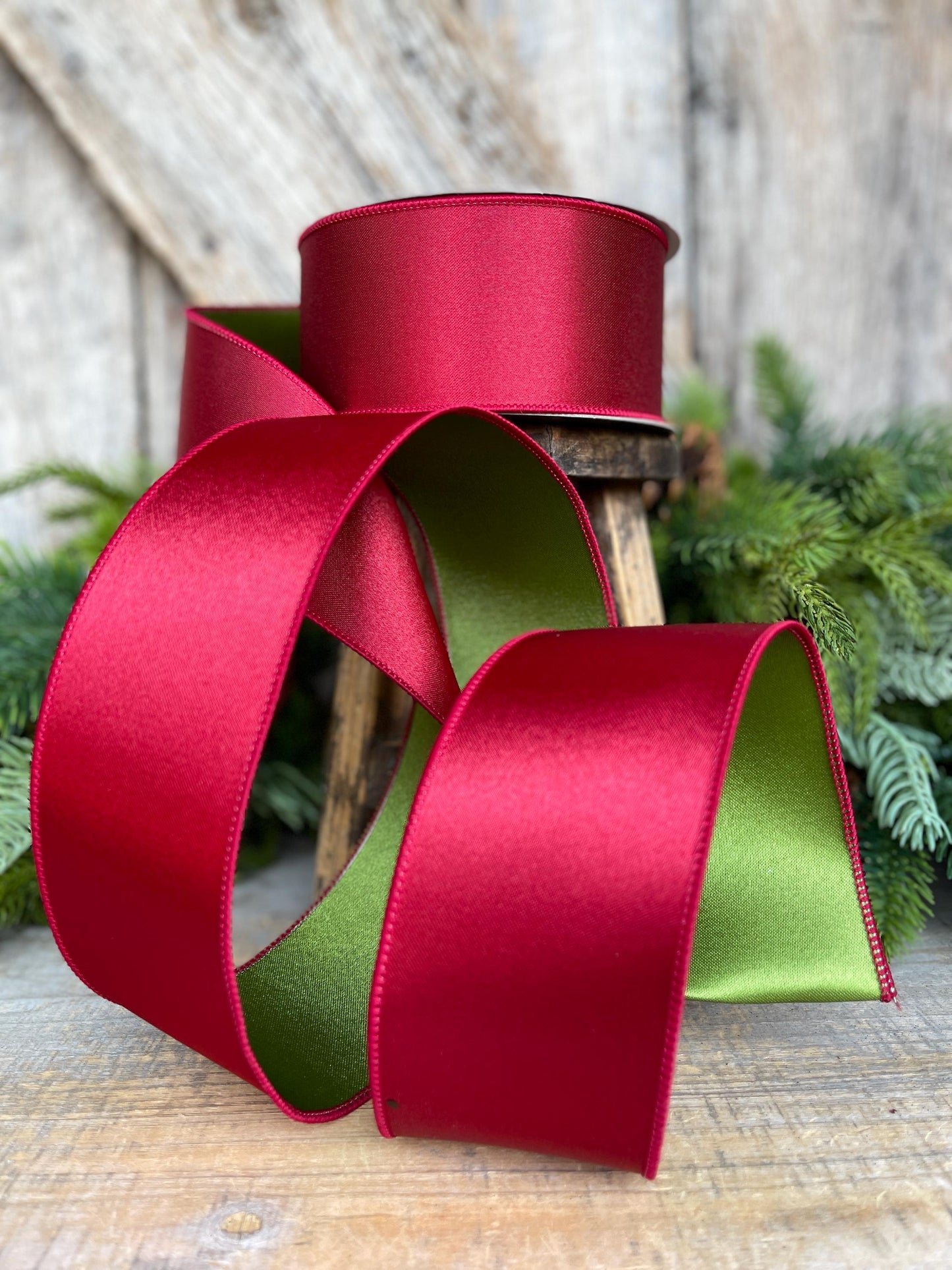 2.5" Ruby Green Satin Ribbon, Farrisilk Ribbon, Christmas Ribbon