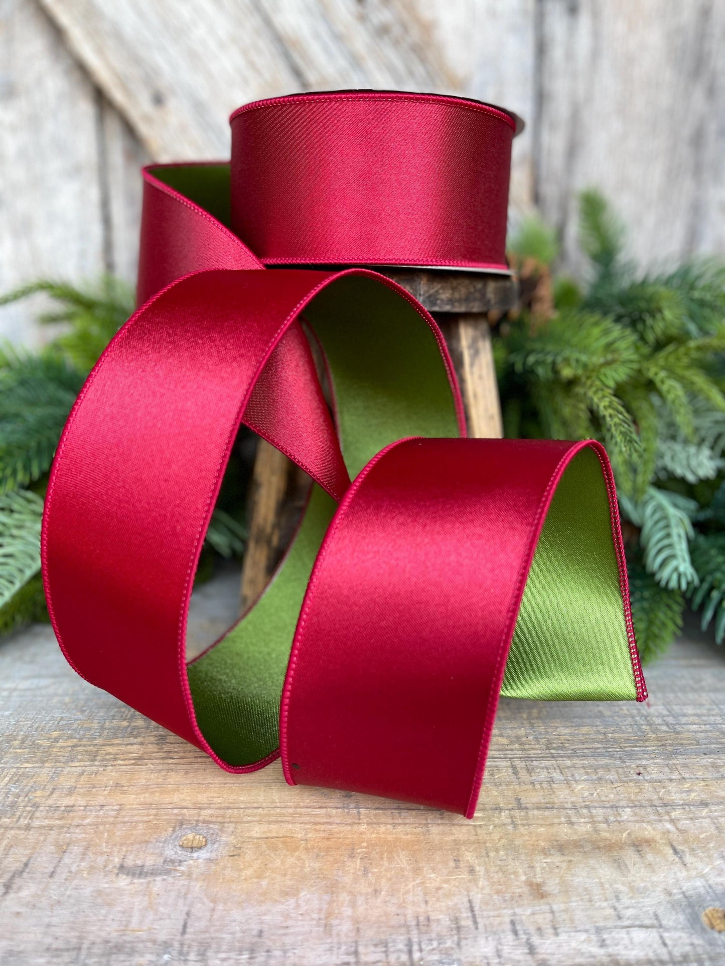 2.5" Ruby Green Satin Ribbon, Farrisilk Ribbon, Christmas Ribbon