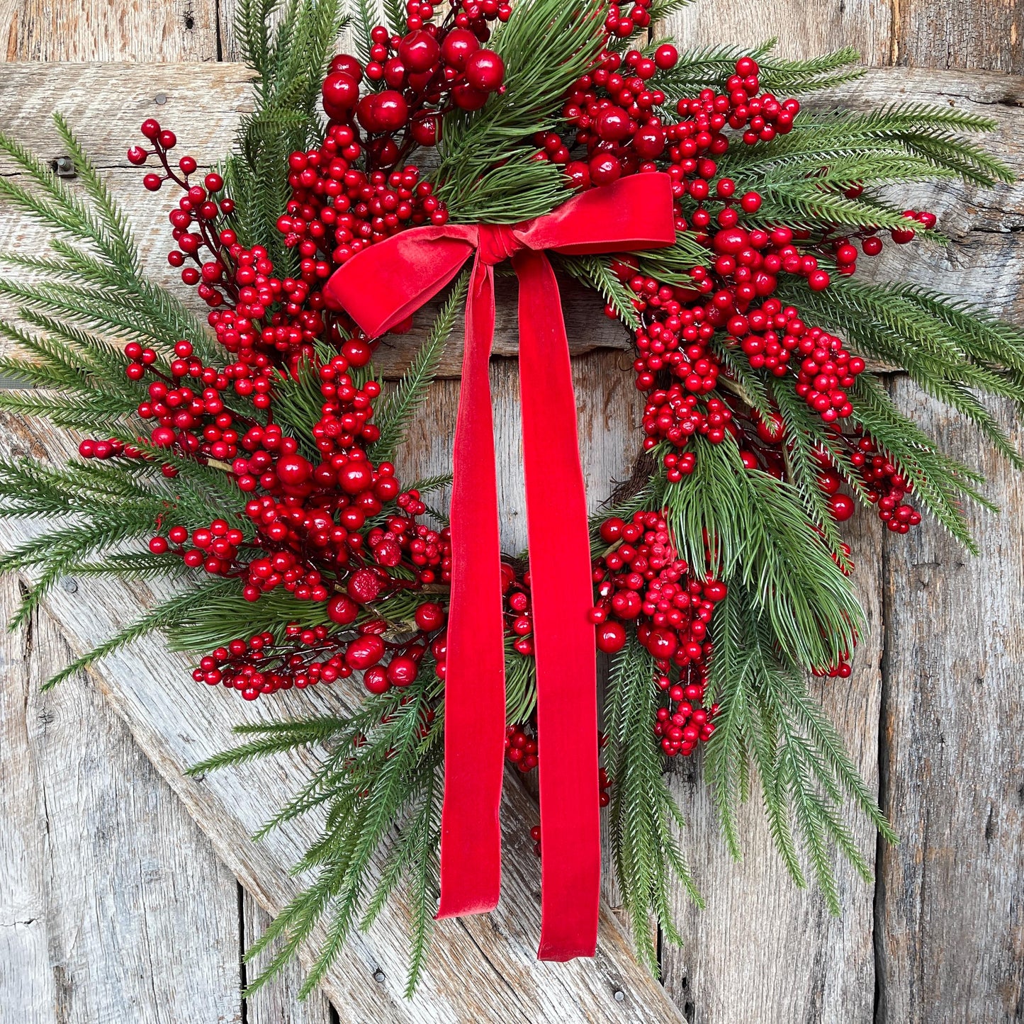 24" Christmas Red Berry Wreath, Cranberry Wreath, Red Wreath