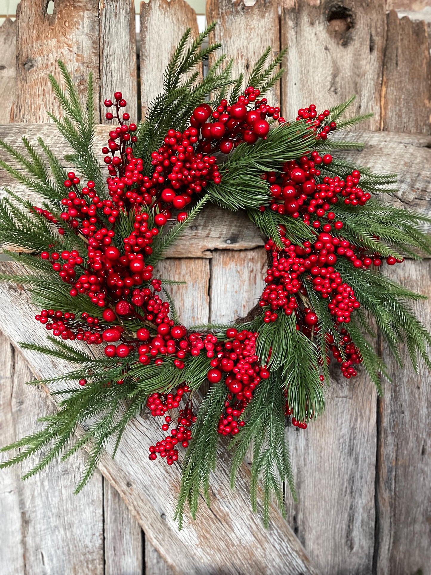 24" Christmas Red Berry Wreath, Cranberry Wreath, Red Wreath