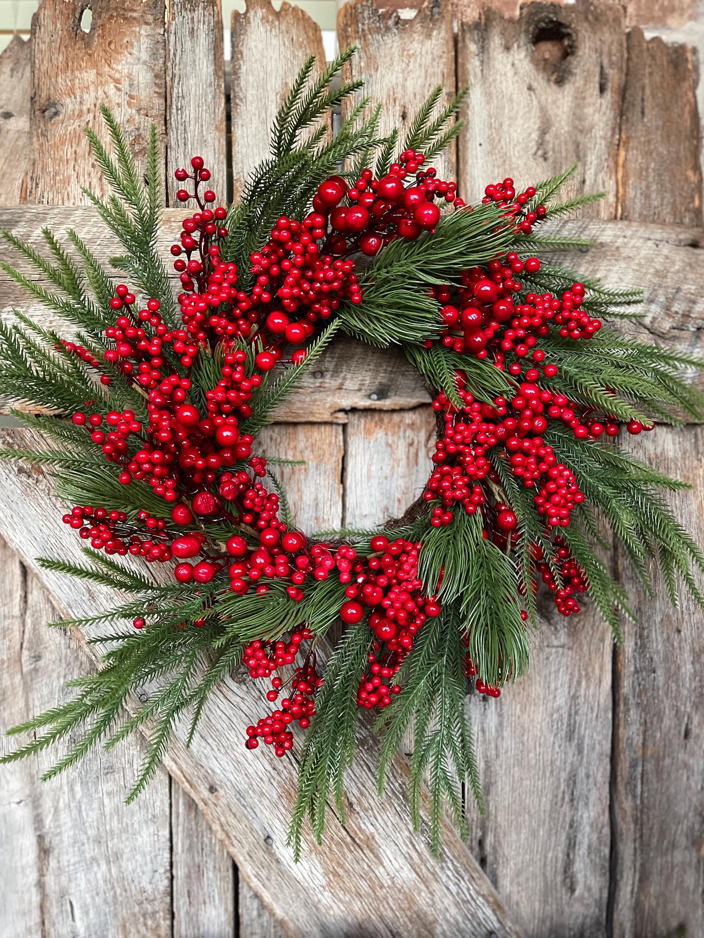 24" Christmas Red Berry Wreath, Cranberry Wreath, Red Wreath