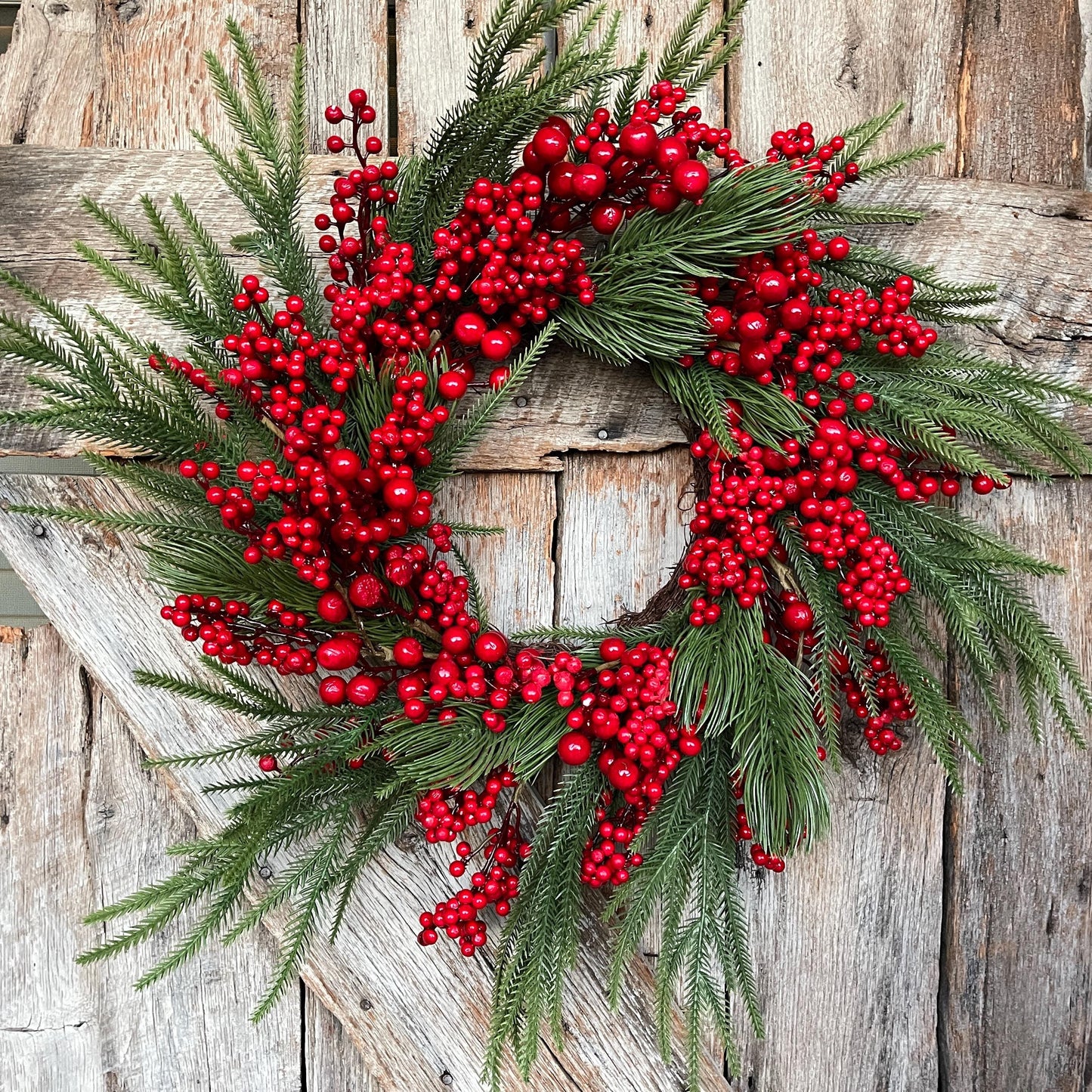 24" Christmas Red Berry Wreath, Cranberry Wreath, Red Wreath
