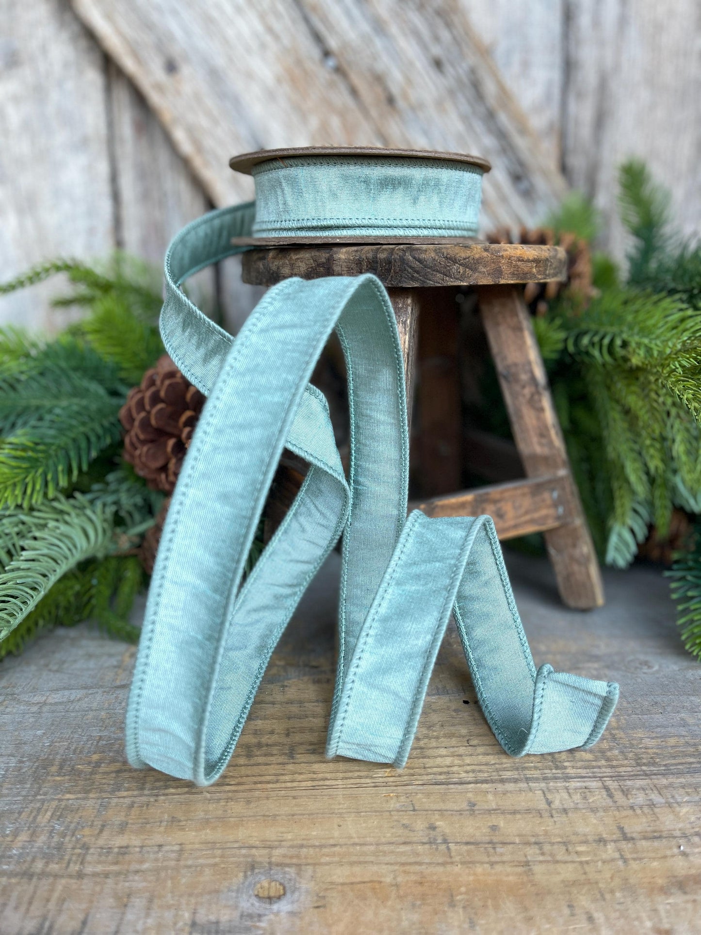 1" Seafoam Teal Dupioni Ribbon, Wired Ribbon, Teal Ribbon