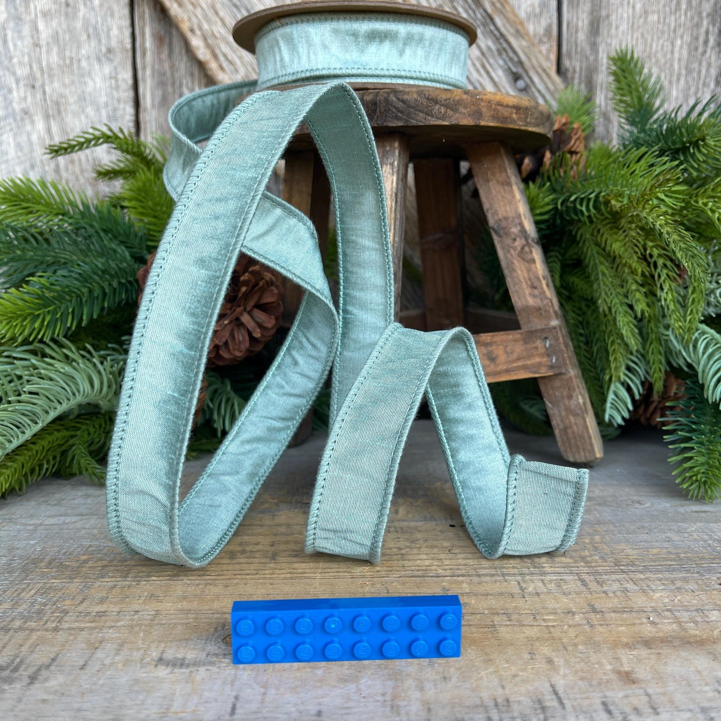 1" Seafoam Teal Dupioni Ribbon, Wired Ribbon, Teal Ribbon
