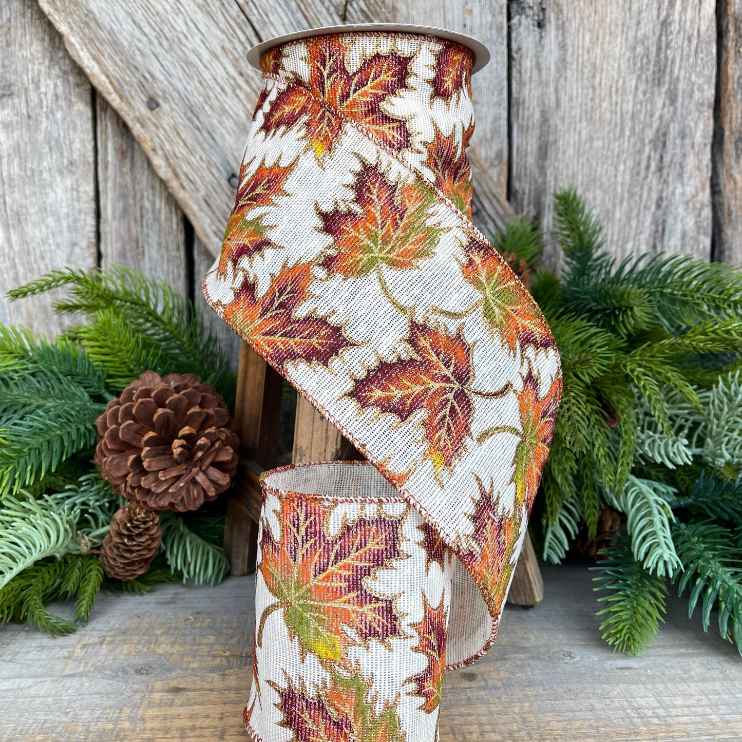 4" Fall Leaves Ribbon, Burlap Fall Leaf Ribbon, Fall Decor