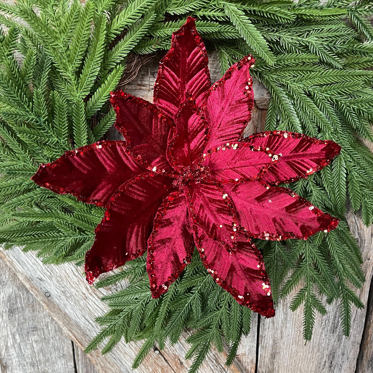 Burgundy Velvet Poinsettia - Christmas Tree Floral Decor