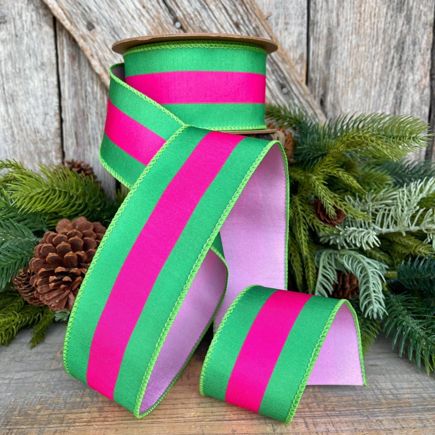 Kelly Green & Hot Pink Ribbon, Christmas Ribbon, 2.5" x 10yds