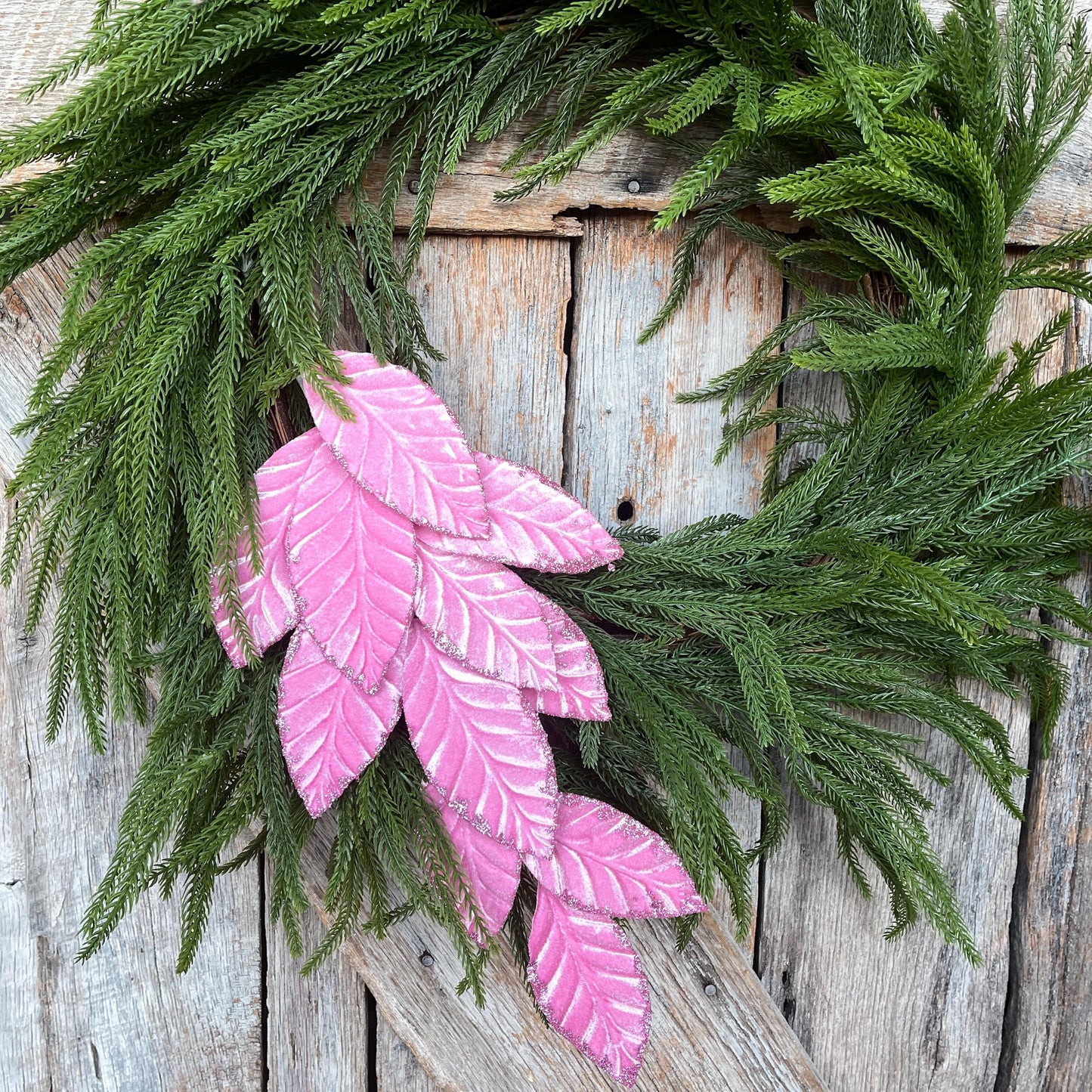 25" Mauve Pink Velvet Leaf Christmas Spray: Pink Christmas Tree Spray