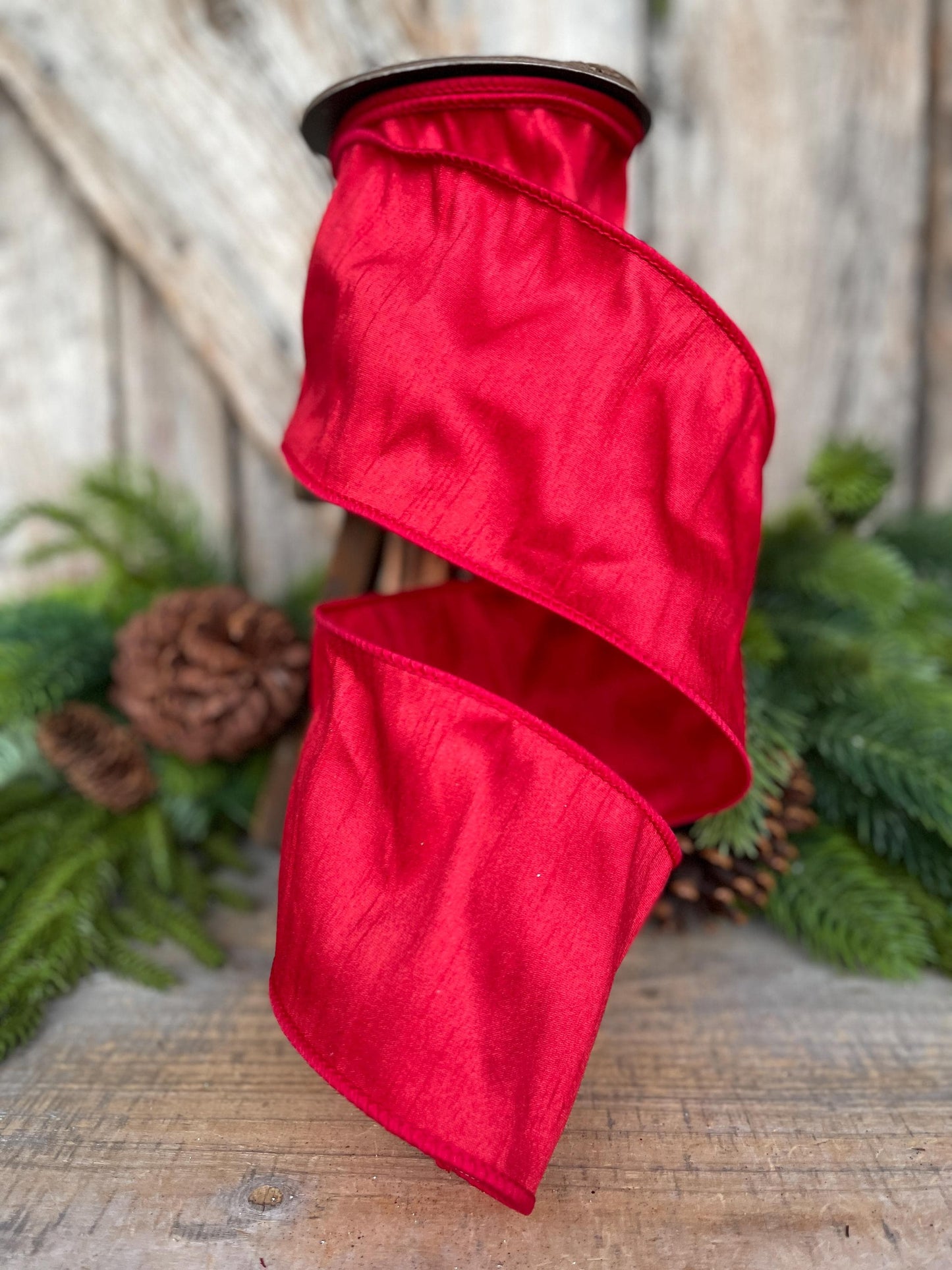 4" Red Dupion Ribbon, Red Ribbon, Christmas Ribbon, Wide Ribbon, Wreath Supply