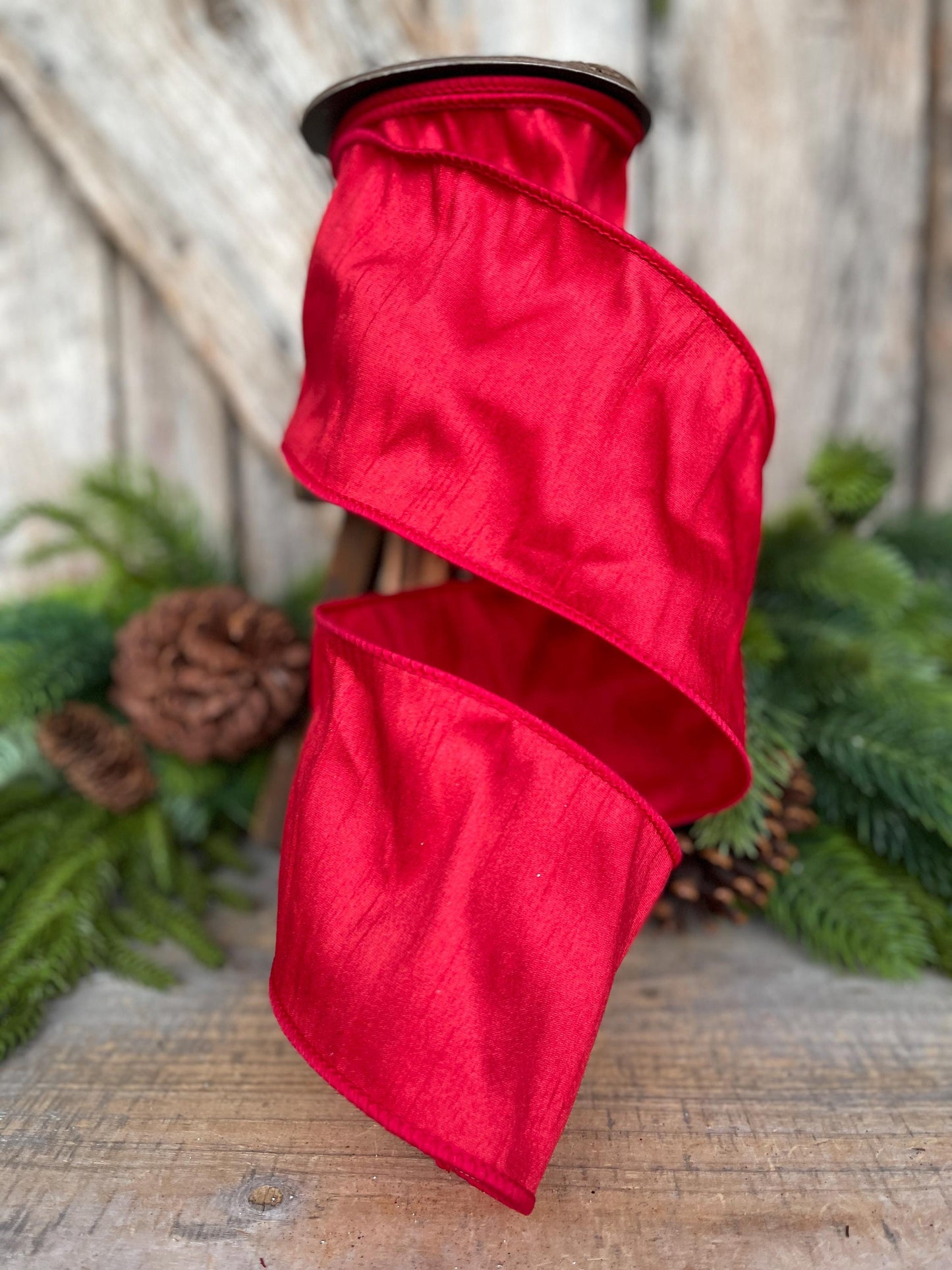 4" Red Dupion Ribbon, Red Ribbon, Christmas Ribbon, Wide Ribbon, Wreath Supply