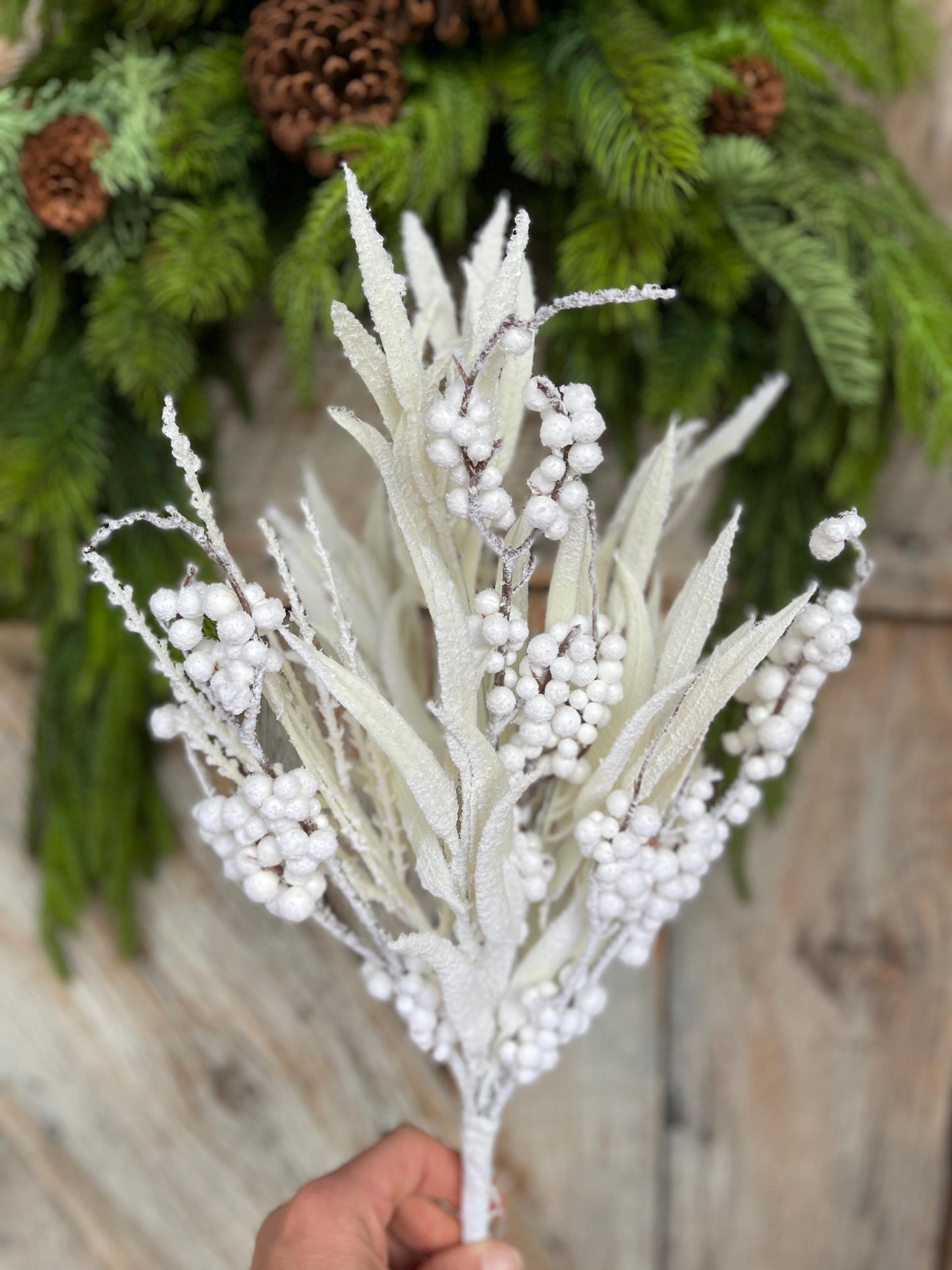 20" White Snow Berry Bush, White Christmas Greenery, White Filler Bush