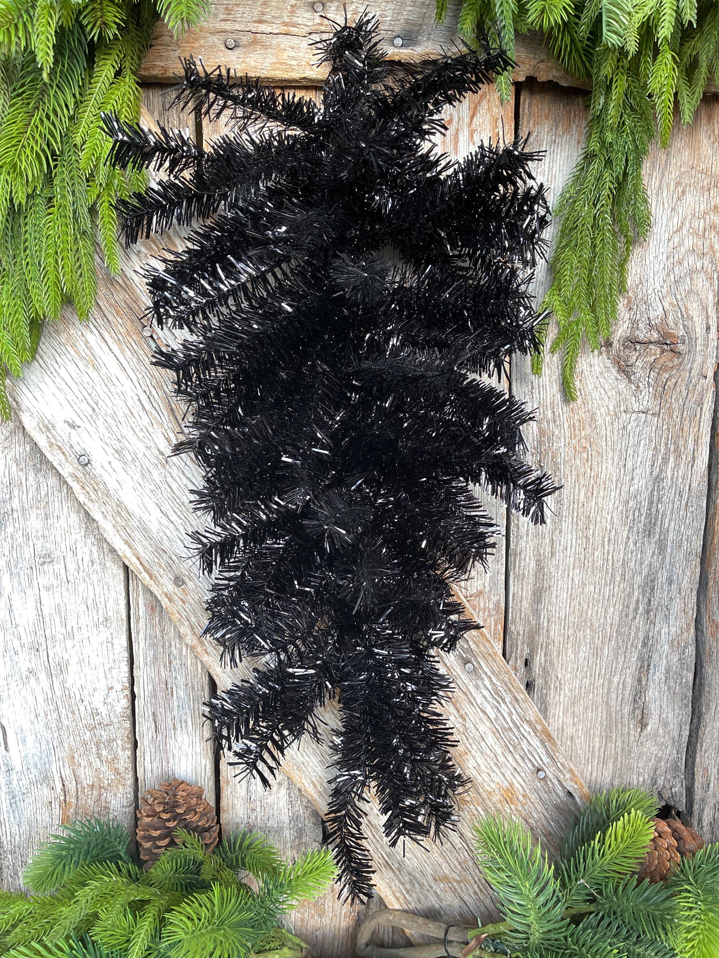 24" Black Teardrop Pine Swag, Swag Base, Black Pine Wreath, Halloween Decor, Halloween Wreath Supply, Black Pine Wreath, 85424-BK