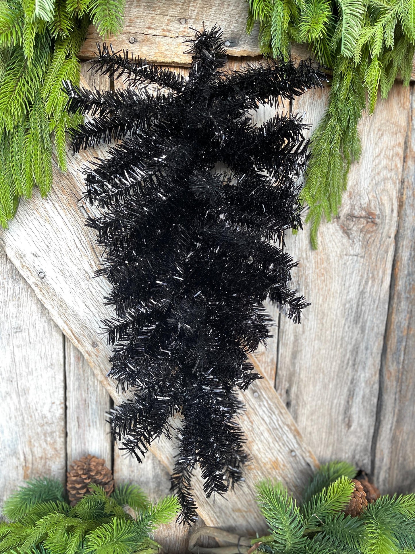 24" Black Teardrop Pine Swag, Swag Base, Black Pine Wreath, Halloween Decor, Halloween Wreath Supply, Black Pine Wreath, 85424-BK