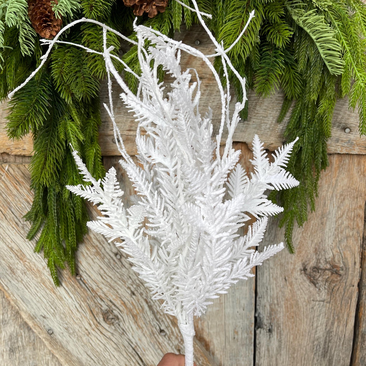 20" White Flocked Pine Greenery Bush, Christmas Greenery Bush