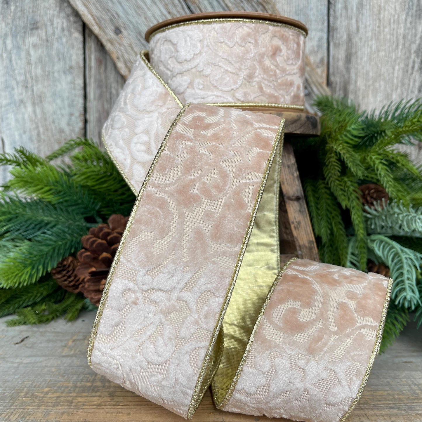 2.5" Ivory Velvet Ribbon, Ivory Ribbon, Embossed Velvet Ribbon, Christmas Ribbon, 2.5 x 10yds