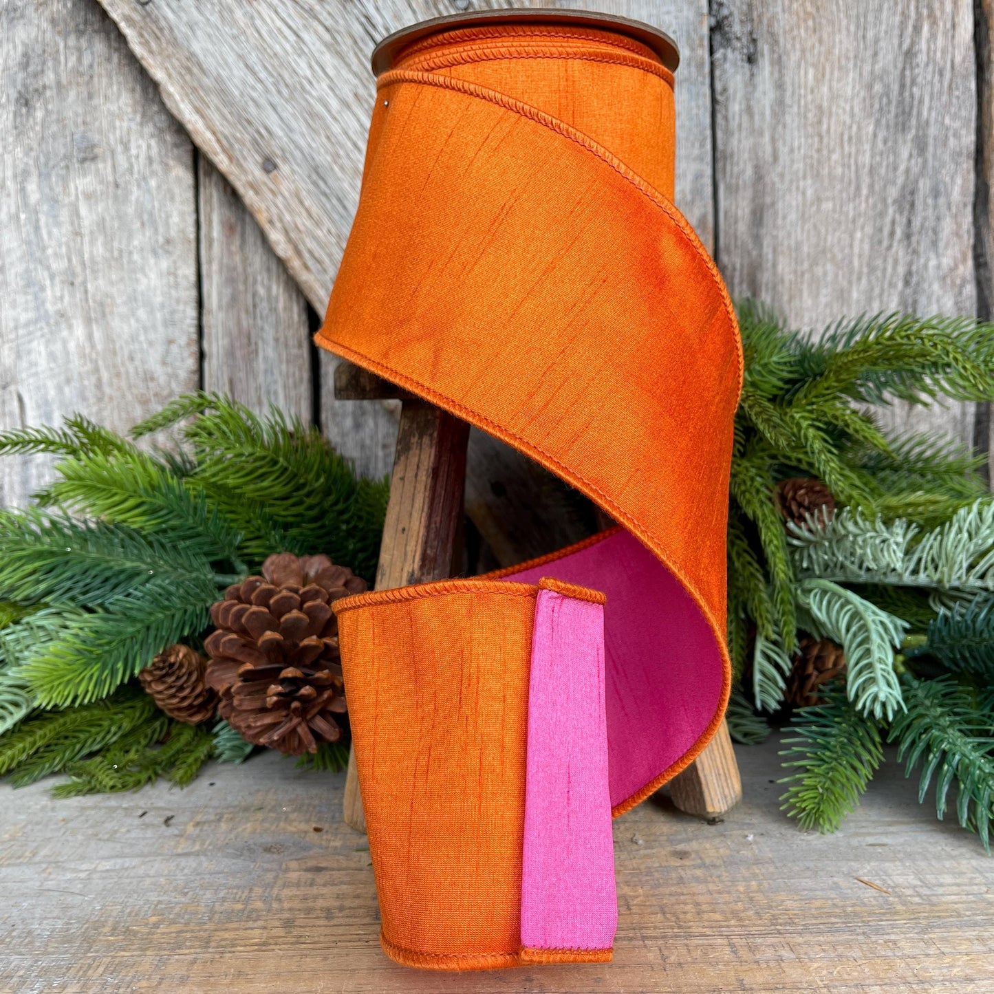 4" Orange Pink Ribbon, Wired Ribbon, Designer Ribbon