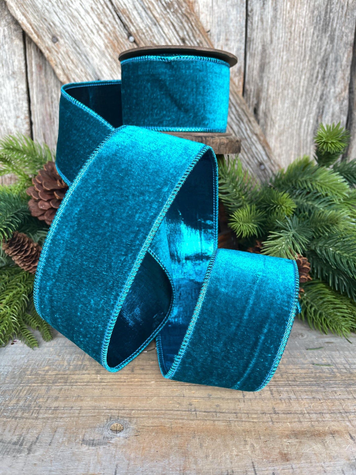 2.5" Teal Velvet RIbbon, Turquoise Velvet Ribbon, Velvet RIbbon