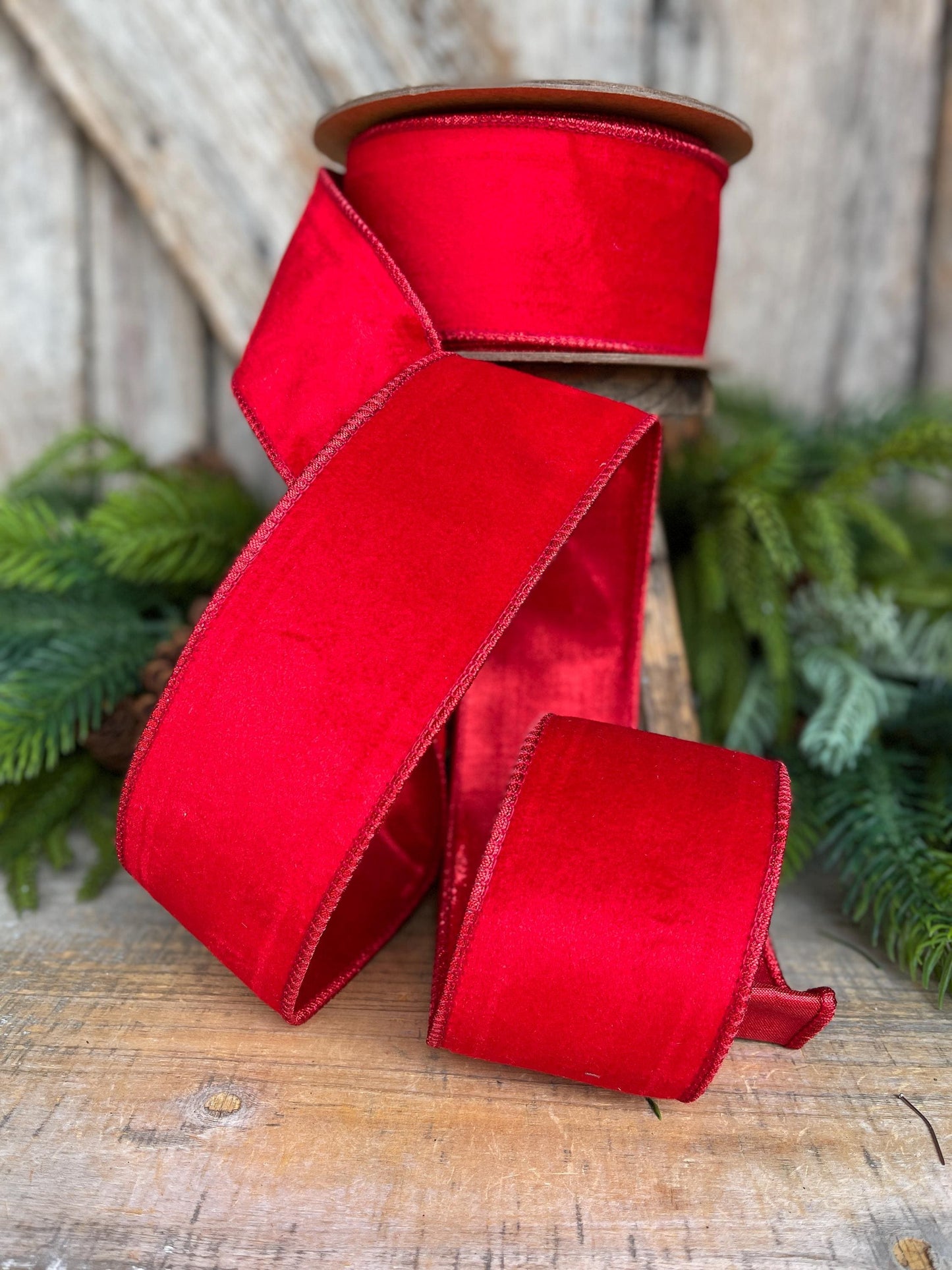2.5" Red Velvet Ribbon, Red Christmas Tree Ribbon, Red Ribbon