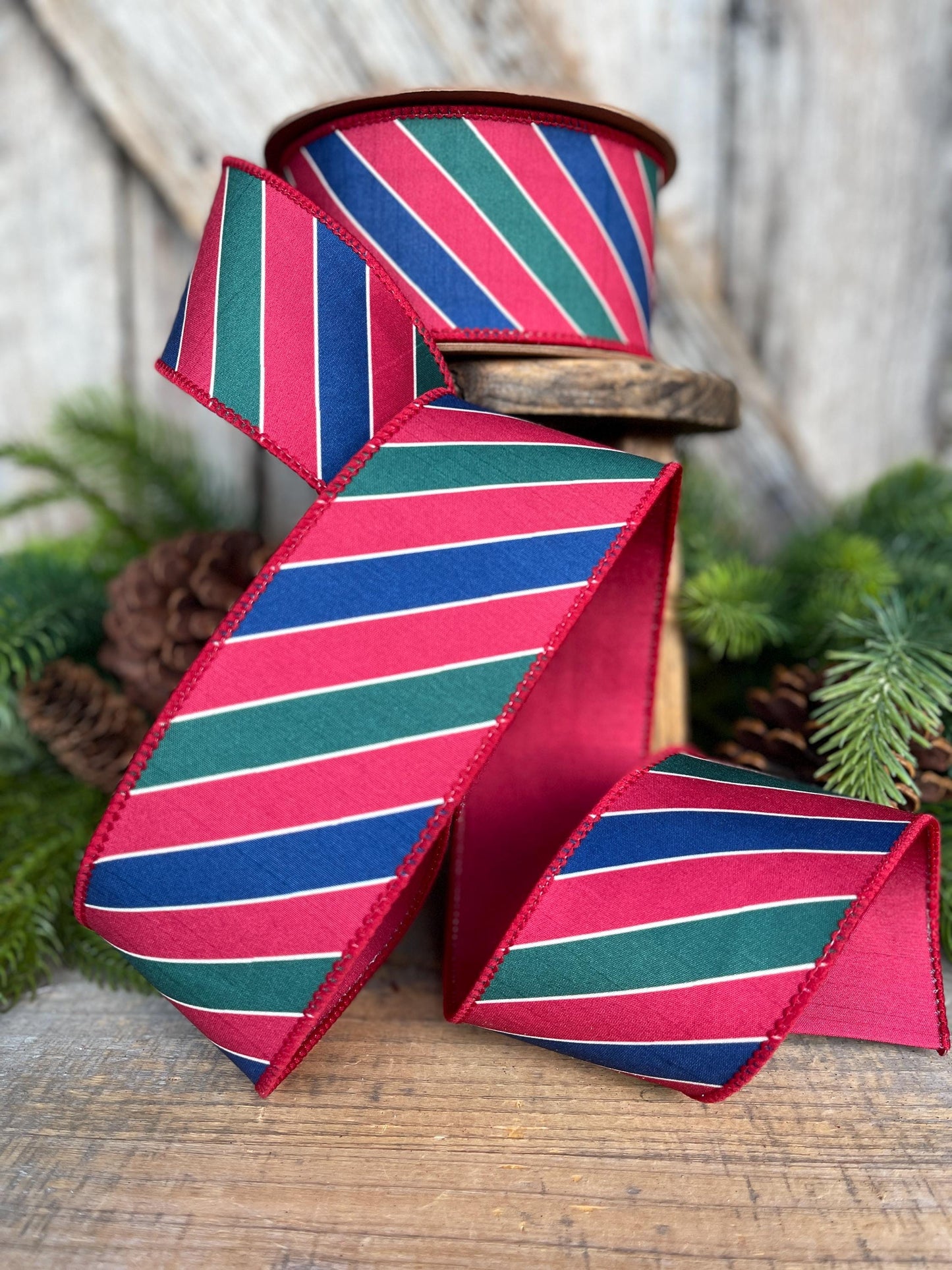 2.5" Red Green Stripe Christmas Ribbon, Christmas Ribbon, 2.5" x 10yds
