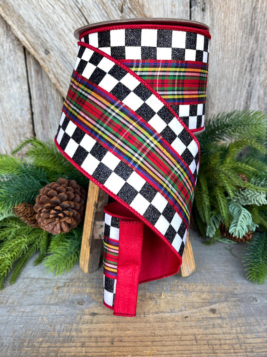 4" Christmas Checks and Plaid Ribbon, Farrisilk ribbon, 4 inch ribbon