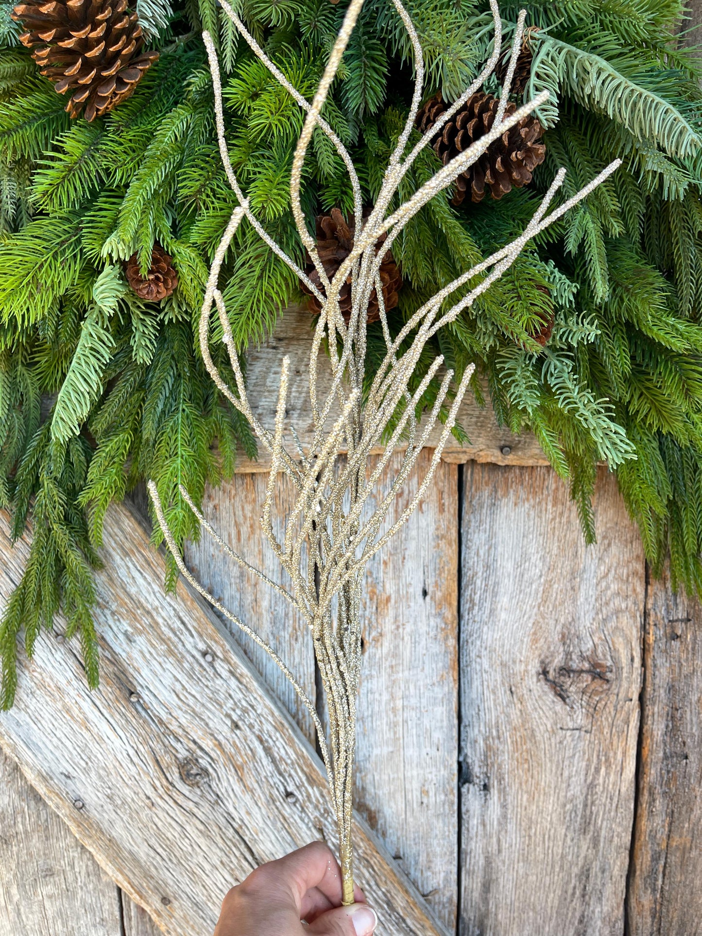 30" Champagne Gold Glitter Twig, Gold Christmas Spray, Christmas Tree Topper Spray