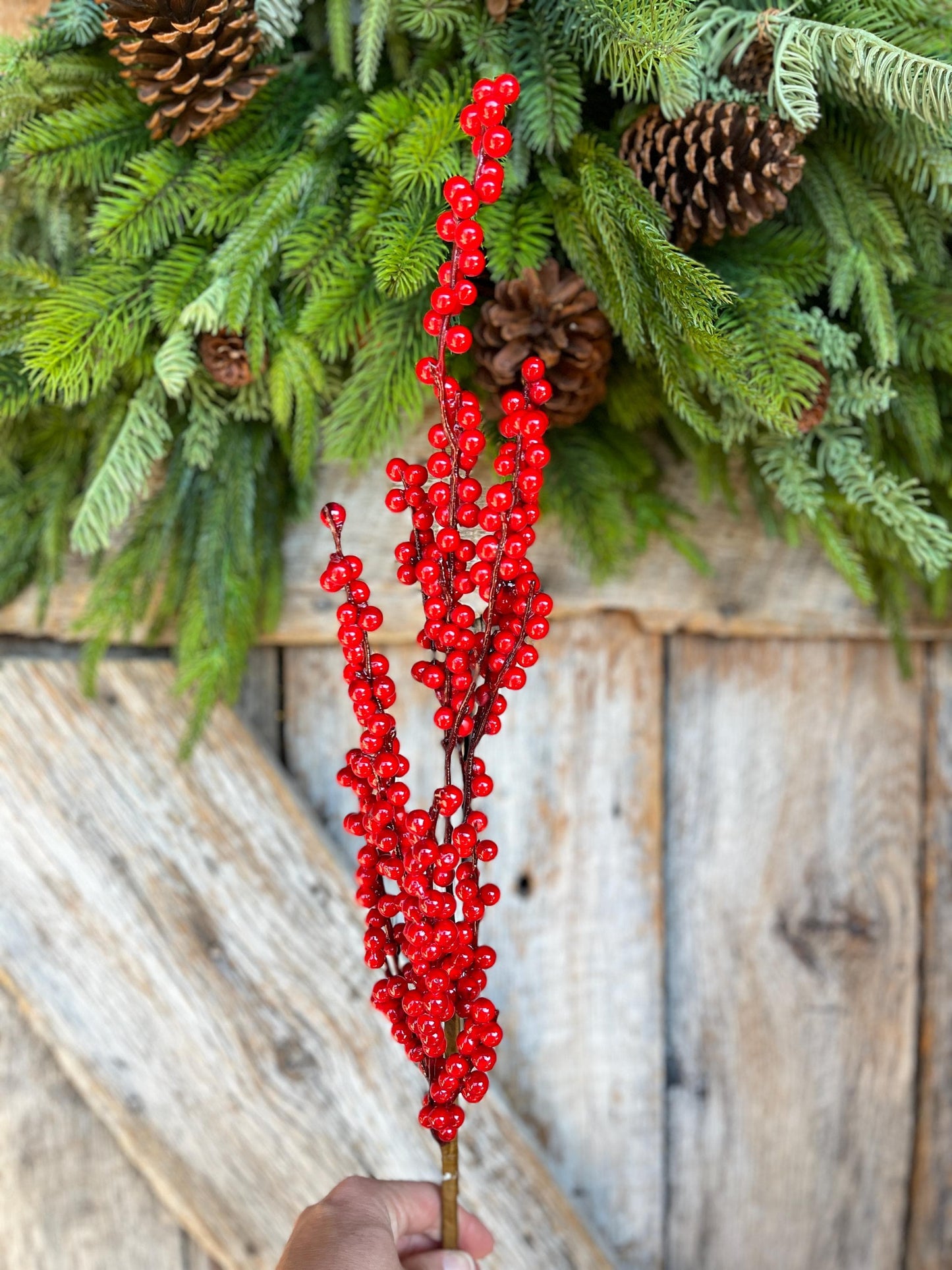 24" Bright Red Berry Spray, Christmas Berries Stem, Christmas Tree Berries