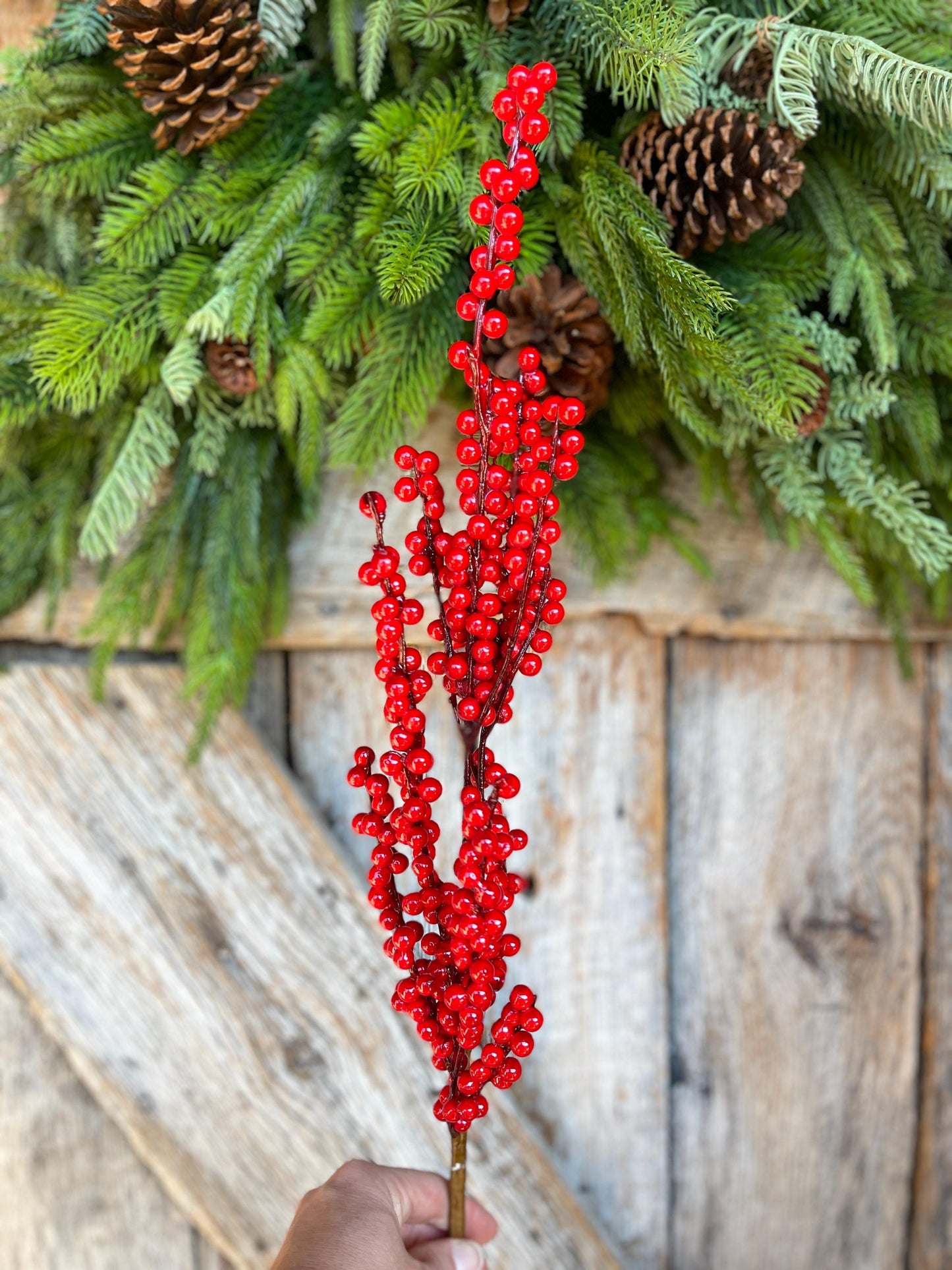 24" Bright Red Berry Spray, Christmas Berries Stem, Christmas Tree Berries