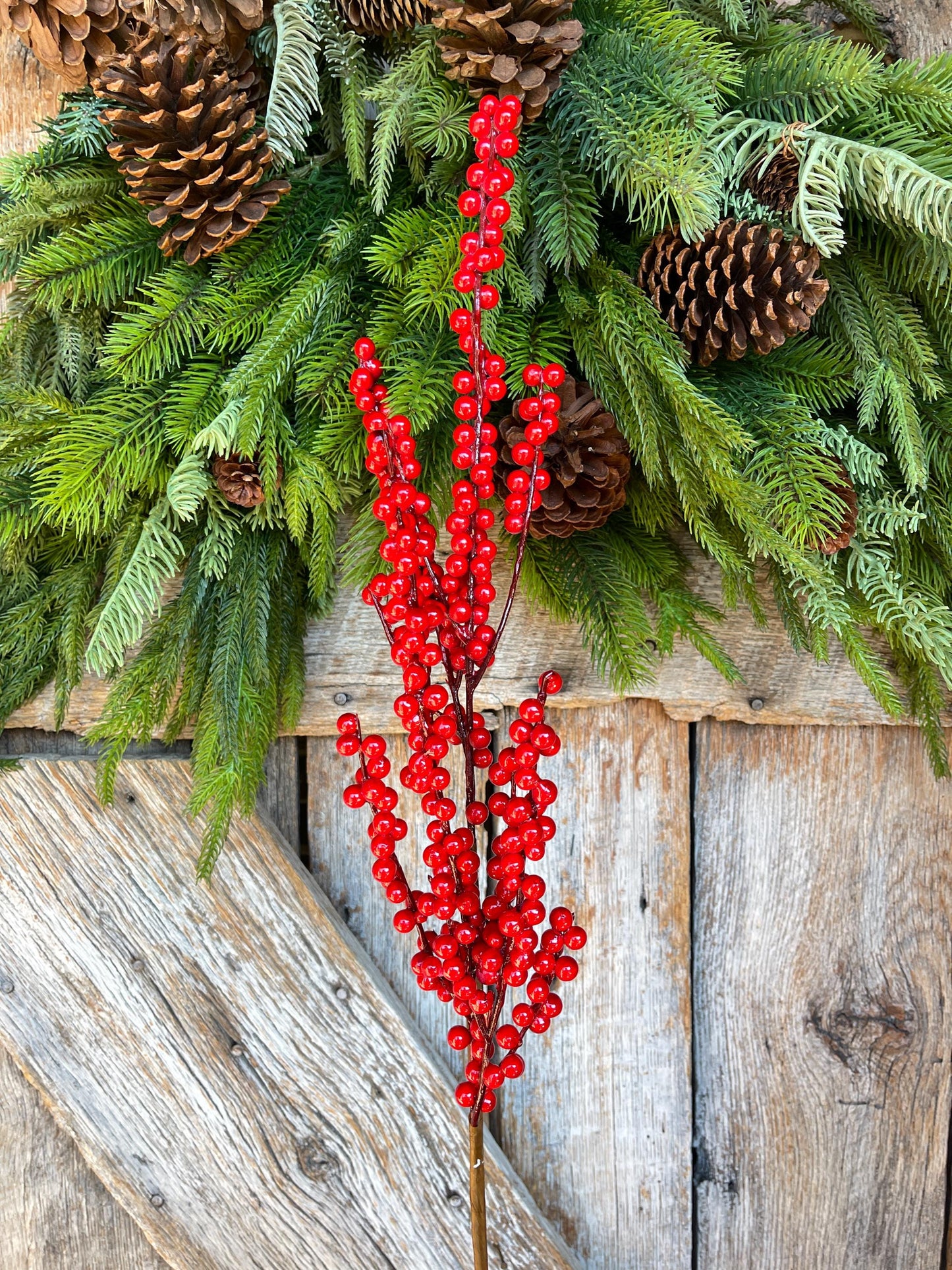 24" Bright Red Berry Spray, Christmas Berries Stem, Christmas Tree Berries