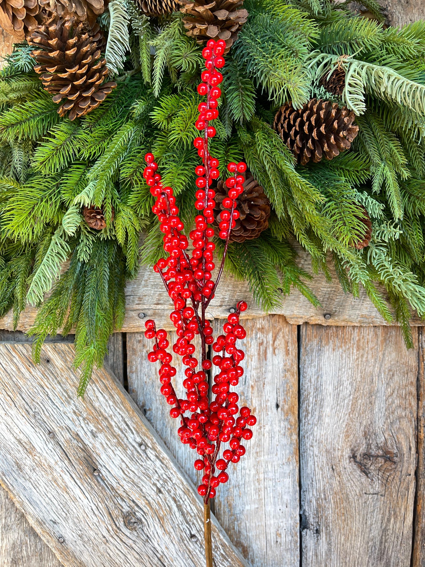 24" Bright Red Berry Spray, Christmas Berries Stem, Christmas Tree Berries