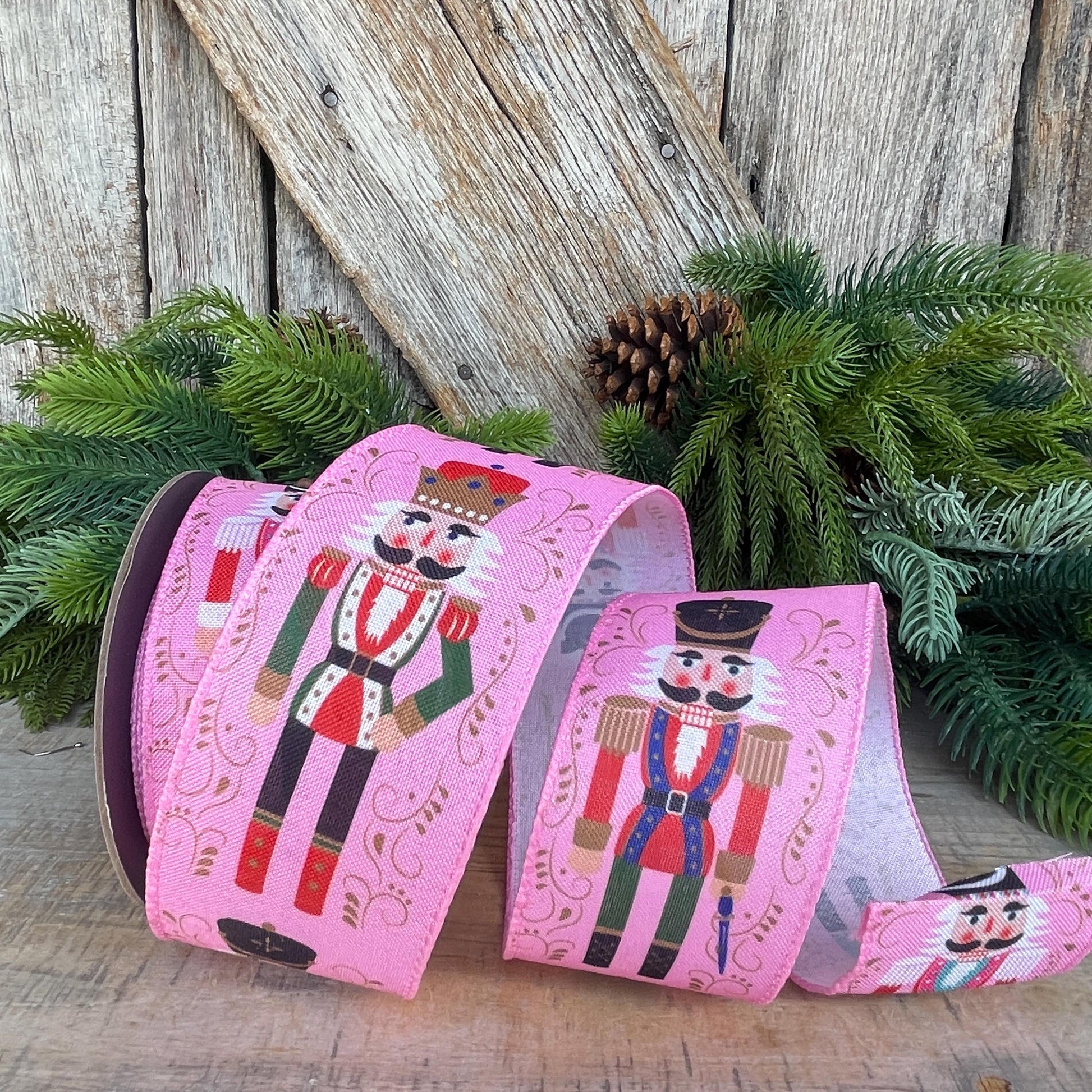 2.5" Pink Nutcracker Ribbon, Pink Ribbon, Pink christmas Ribbon