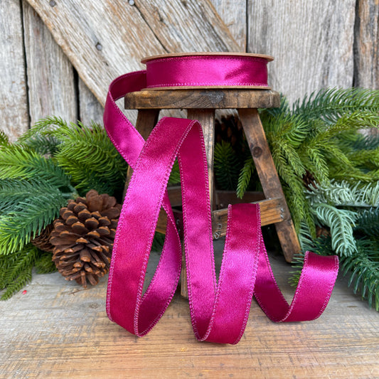 1" Hot Pink Satin Ribbon, Christmas Ribbon, Shimmer Satin Ribbon