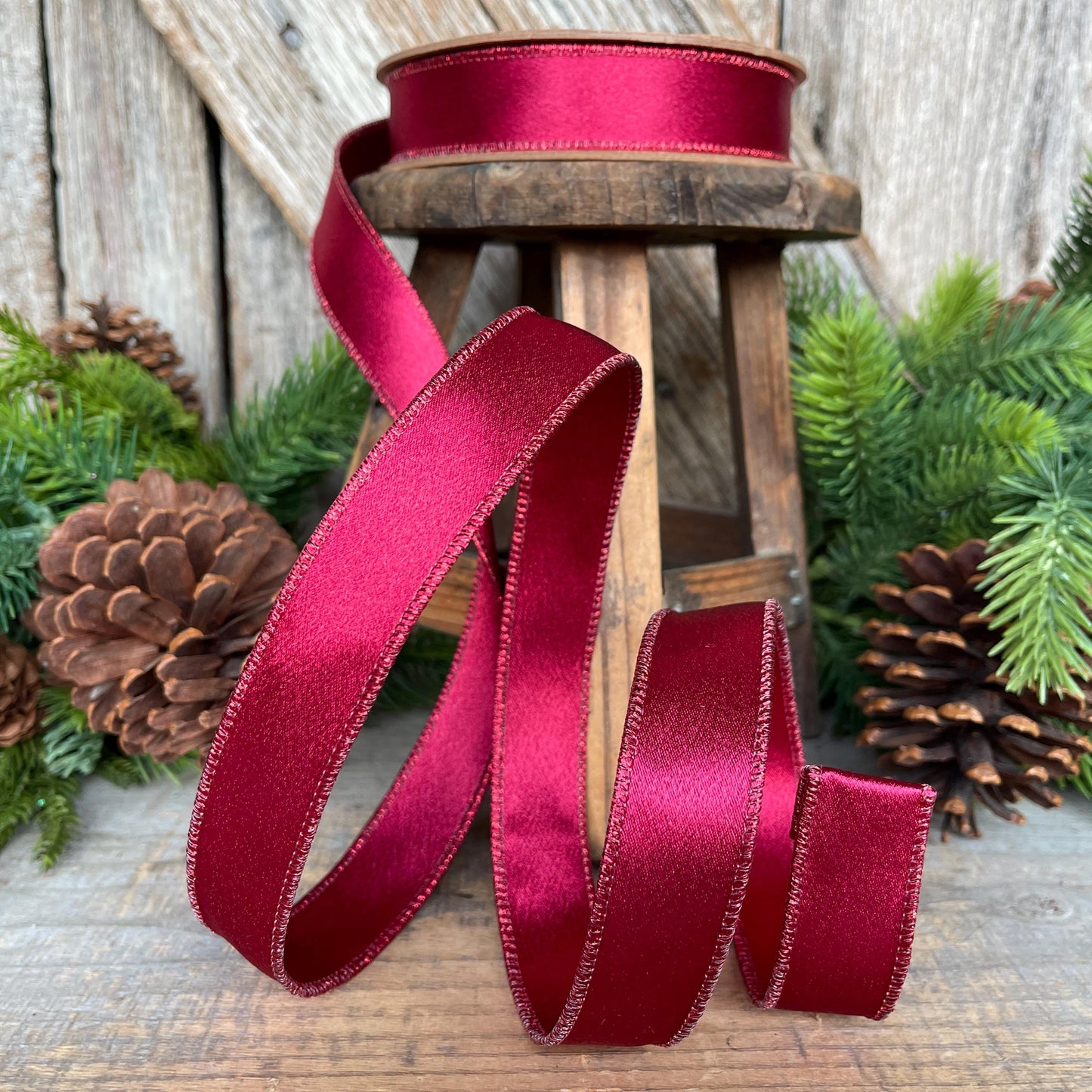 1" Wine Burgundy Satin Ribbon, Christmas Ribbon, Shimmer Satin Ribbon
