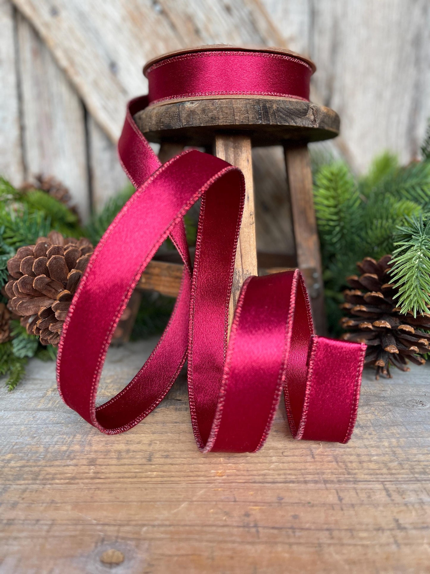 1" Wine Burgundy Satin Ribbon, Christmas Ribbon, Shimmer Satin Ribbon
