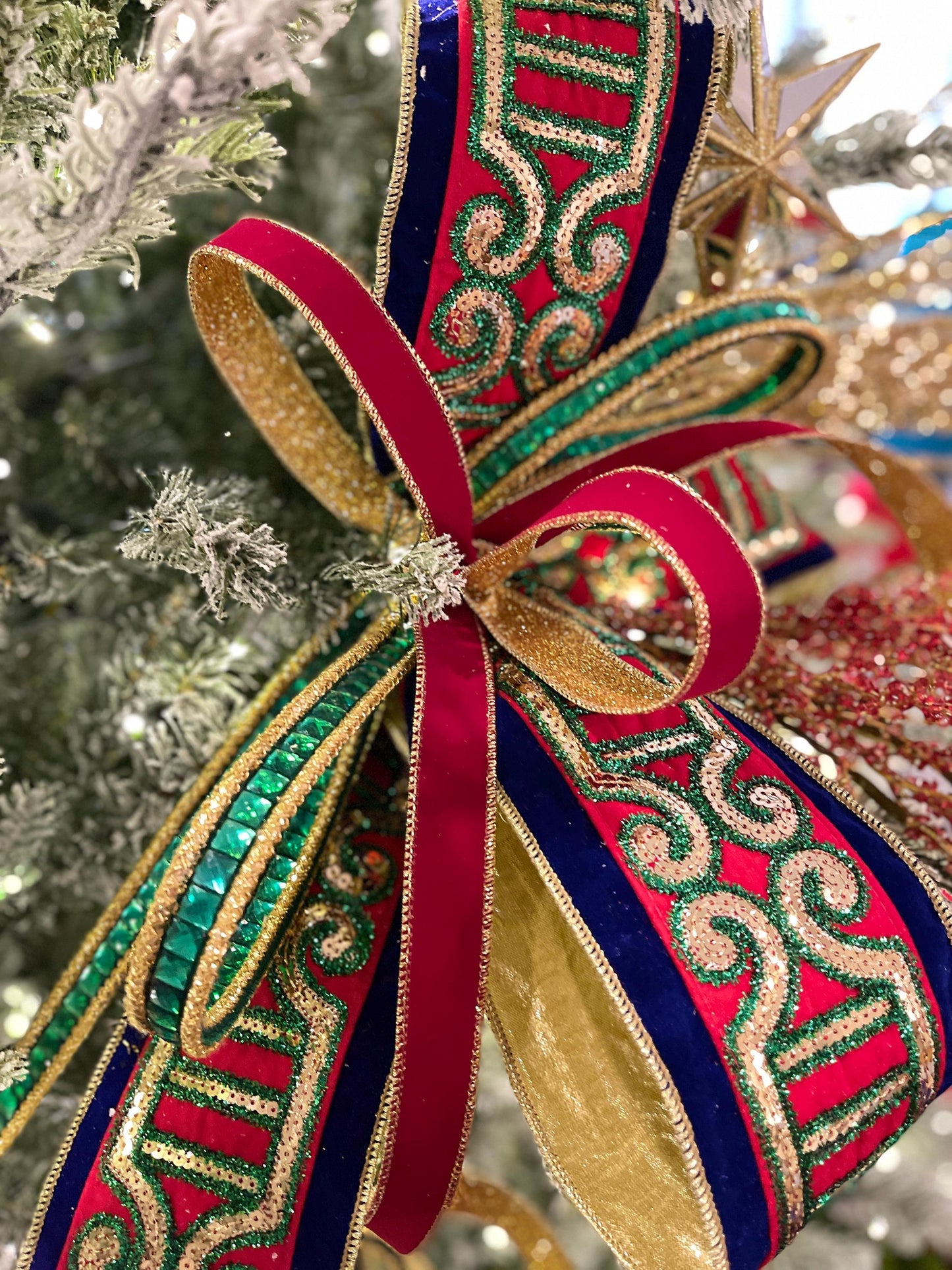 3/4" Emerald Green Jeweled Ribbon, Farrisilk Ribbon, Christmas Ribbon