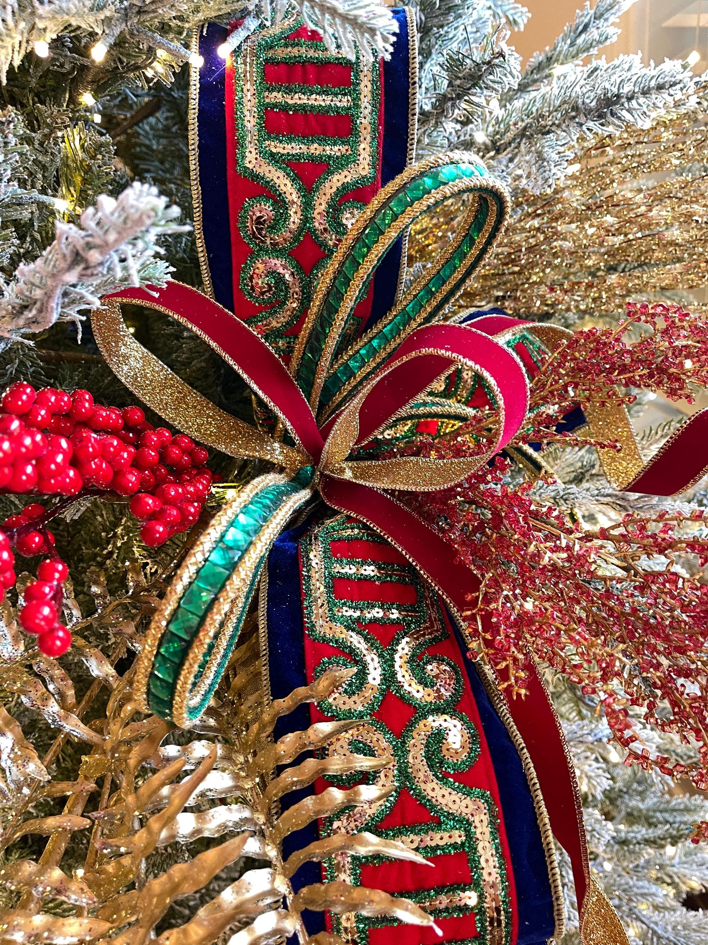 3/4" Emerald Green Jeweled Ribbon, Farrisilk Ribbon, Christmas Ribbon