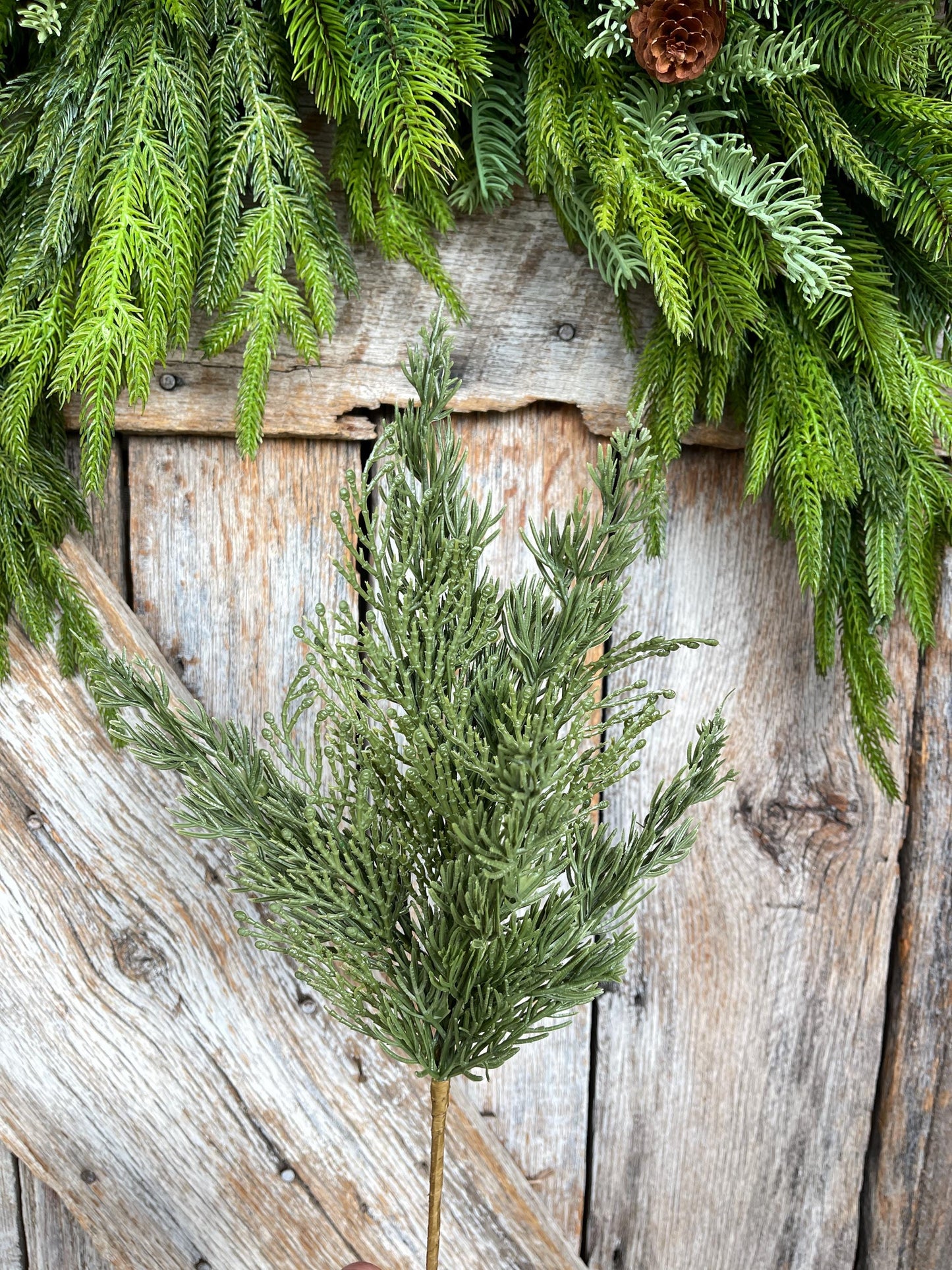 16" Cypress Pine Pick, Artificial Pine Spray, Christmas Greenery