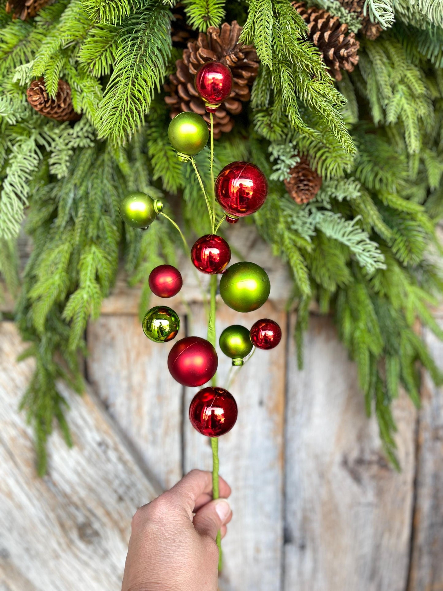 16" Ornament Ball Pick, Red Green Ball Pick, Ornament Pick