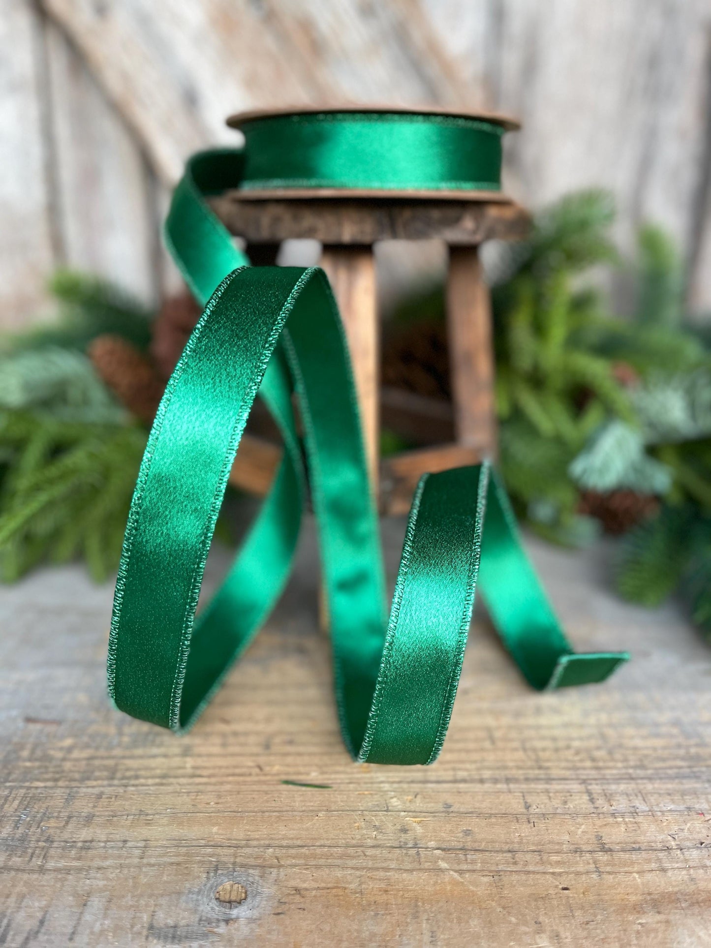 1" Emerald Green Satin Ribbon, Christmas Ribbon, Shimmer Satin Ribbon