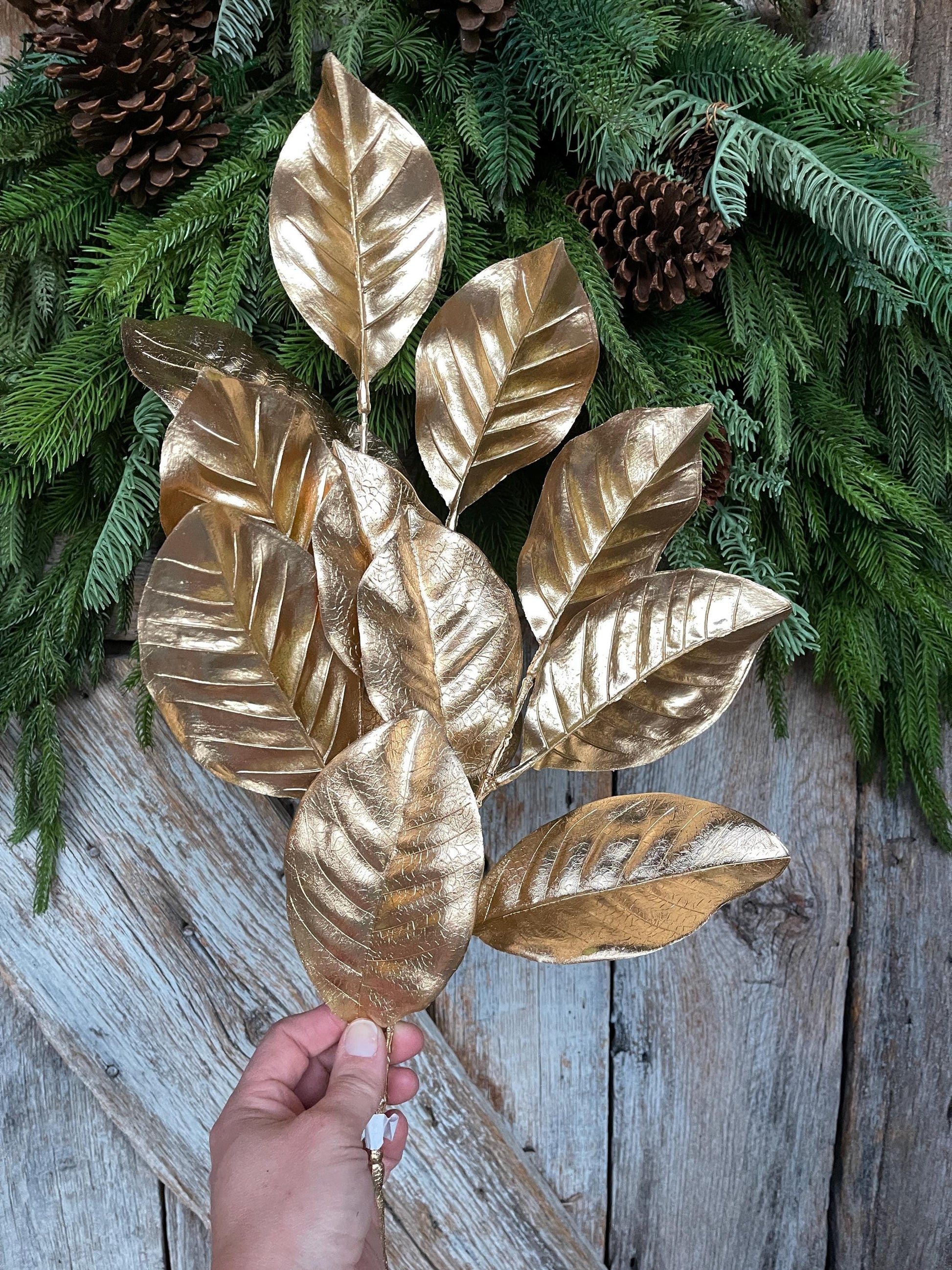 28" Metallic Gold Magnolia Leaf Spray, Christmas Tree Spray