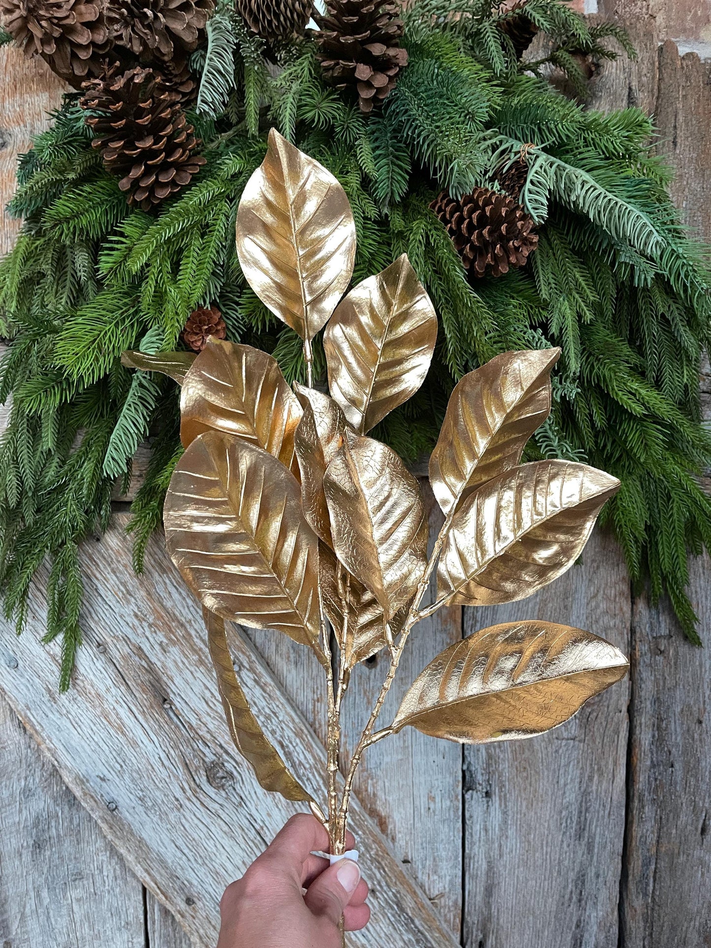 28" Metallic Gold Magnolia Leaf Spray, Christmas Tree Spray