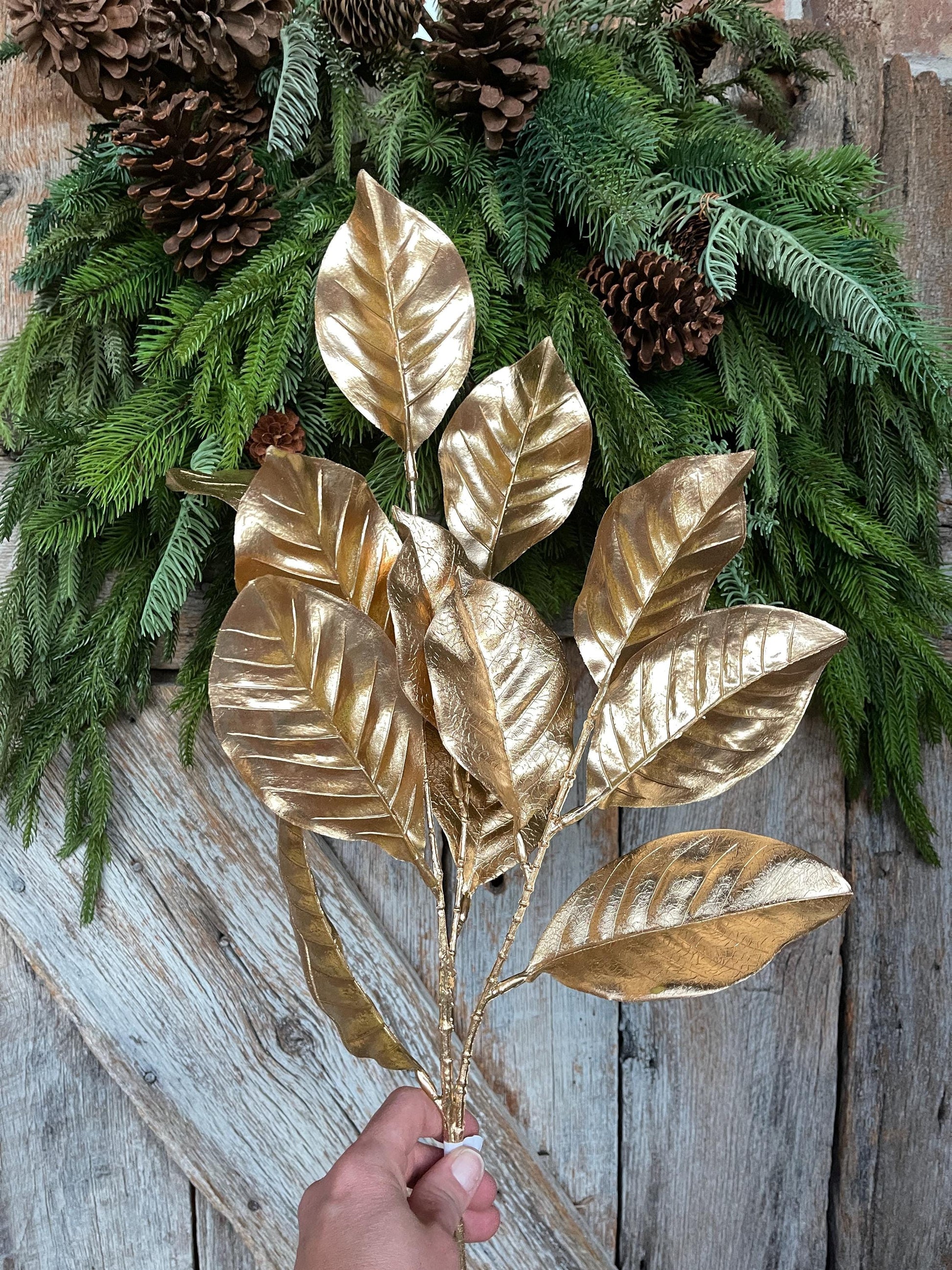 28" Metallic Gold Magnolia Leaf Spray, Christmas Tree Spray
