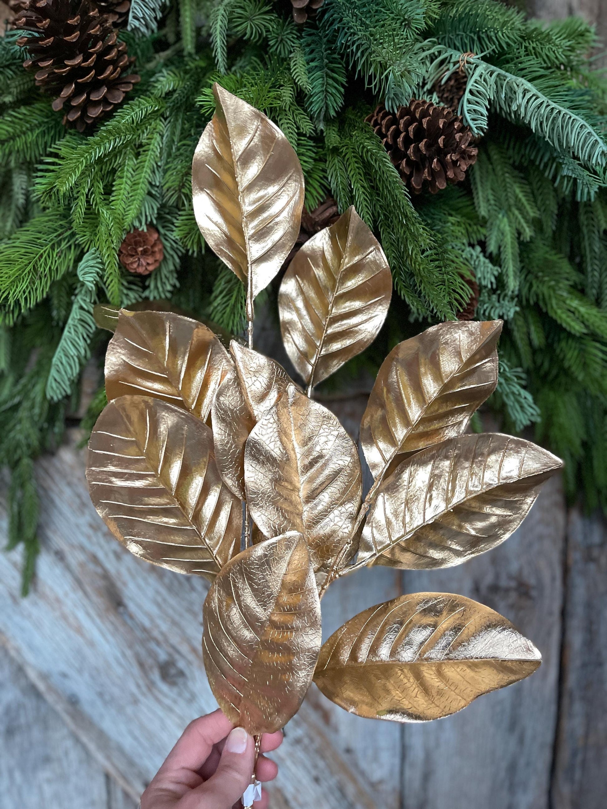 28" Metallic Gold Magnolia Leaf Spray, Christmas Tree Spray