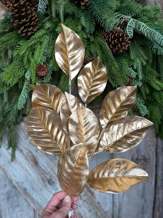 28" Metallic Gold Magnolia Leaf Spray, Christmas Tree Spray