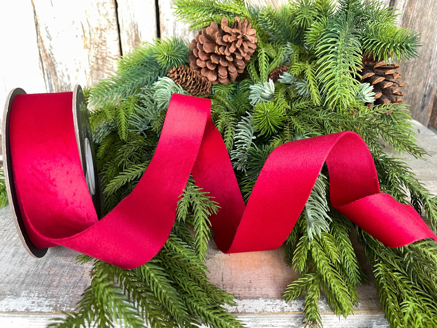 1.5" Red Velvet, Double Faced Velvet Ribbon, Unwired Velvet Ribbon