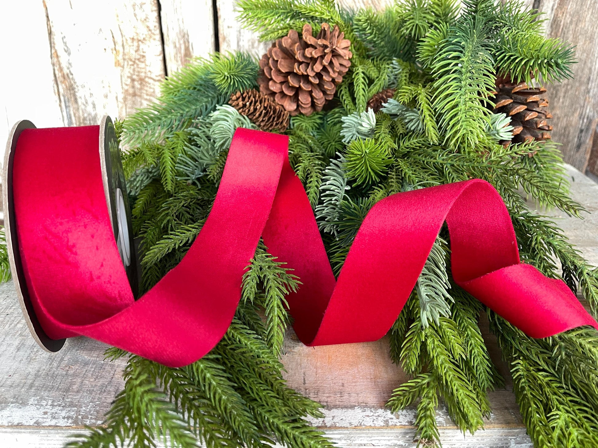 1.5" Red Velvet, Double Faced Velvet Ribbon, Unwired Velvet Ribbon