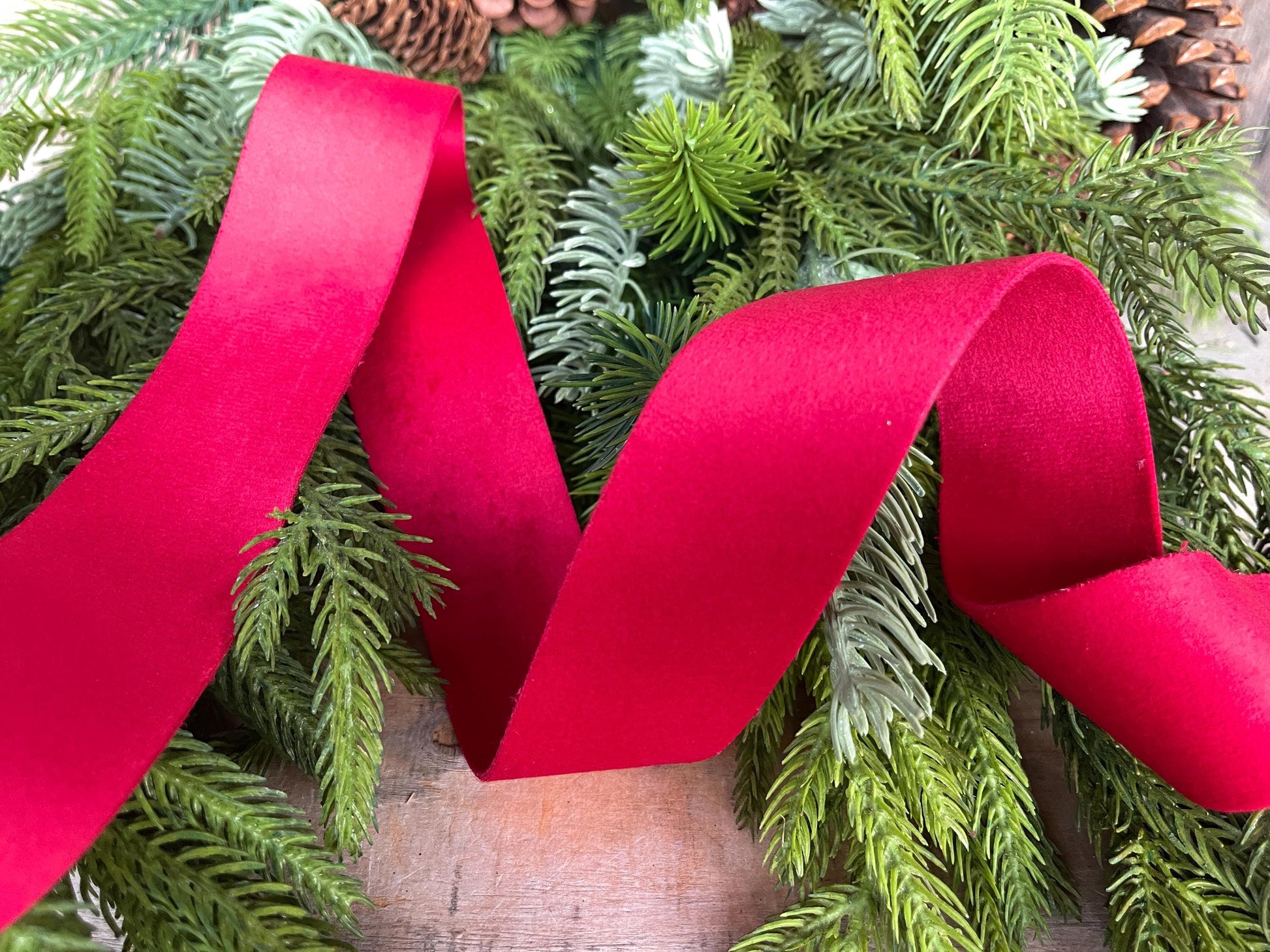 1.5" Red Velvet, Double Faced Velvet Ribbon, Unwired Velvet Ribbon