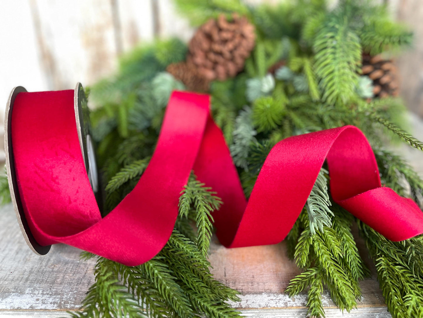 1.5" Red Velvet, Double Faced Velvet Ribbon, Unwired Velvet Ribbon