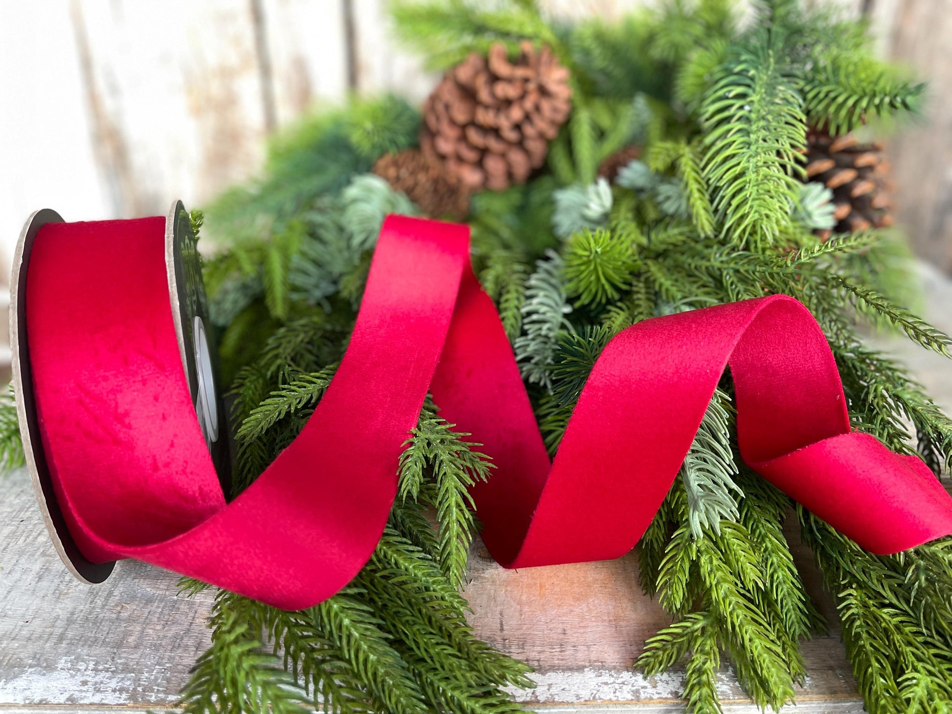 1.5" Red Velvet, Double Faced Velvet Ribbon, Unwired Velvet Ribbon
