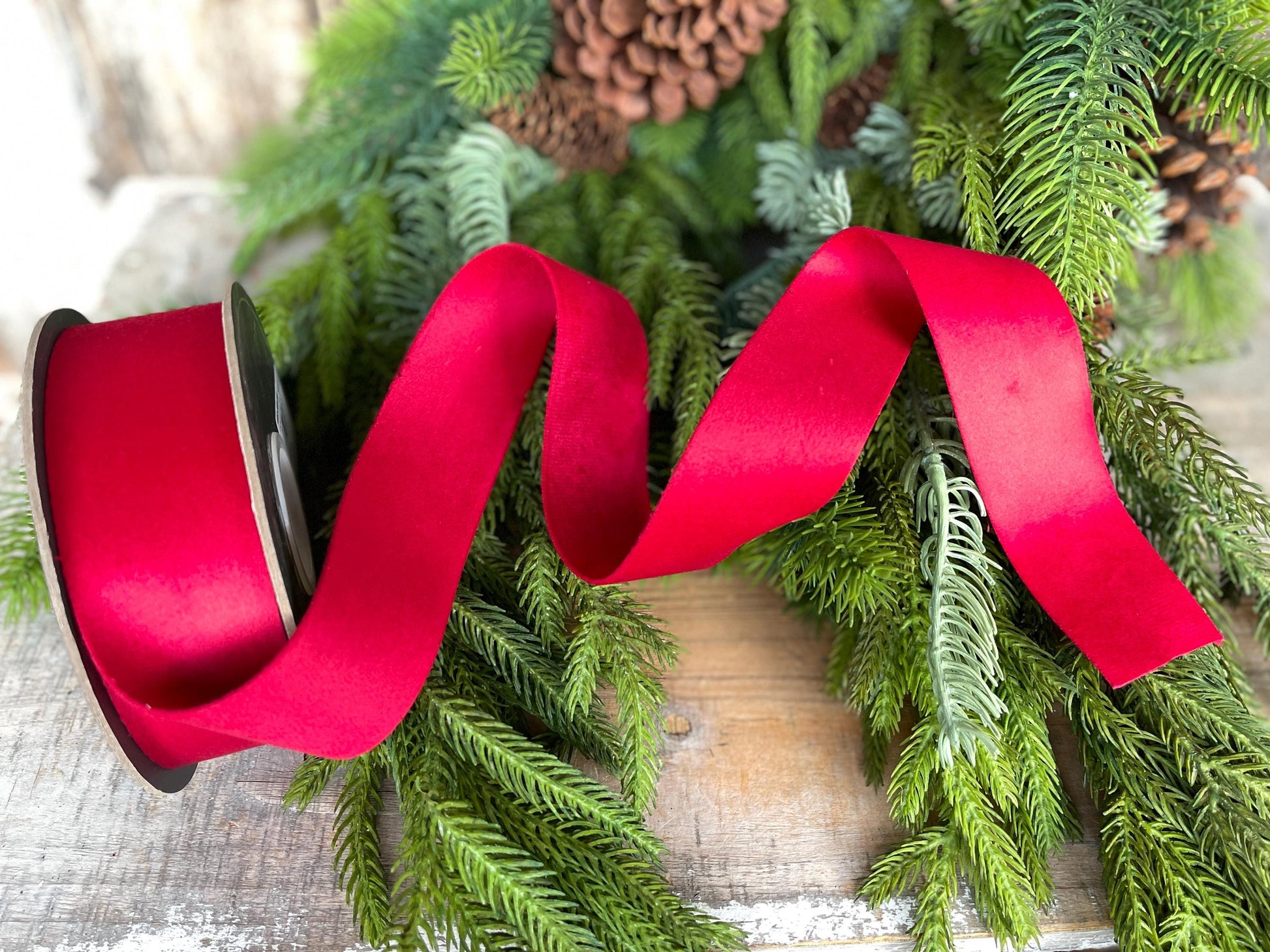 1.5" Red Velvet, Double Faced Velvet Ribbon, Unwired Velvet Ribbon