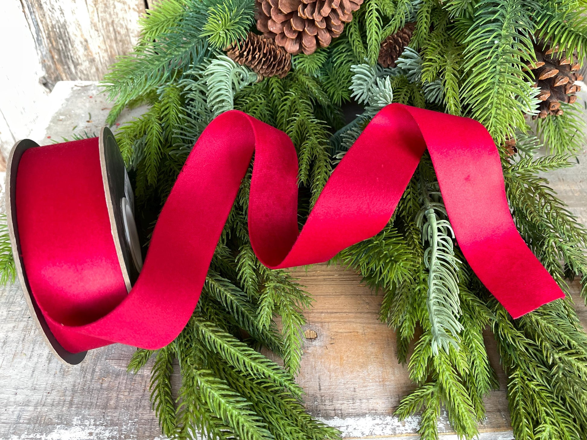 1.5" Red Velvet, Double Faced Velvet Ribbon, Unwired Velvet Ribbon